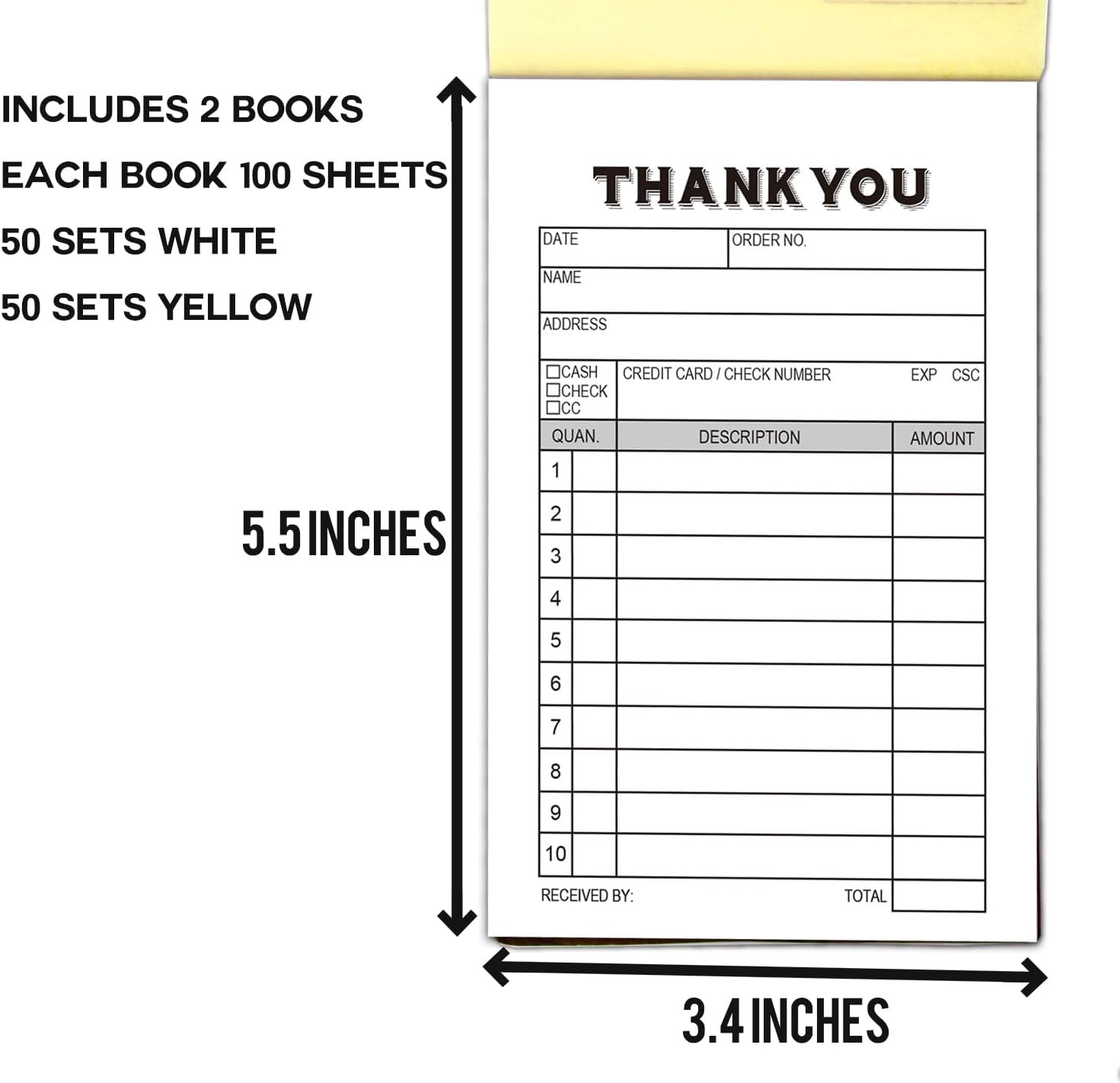 2-Pack Thank You Receipt Pad, Sales Receipt Form, Order Book, Invoice Booklet fo