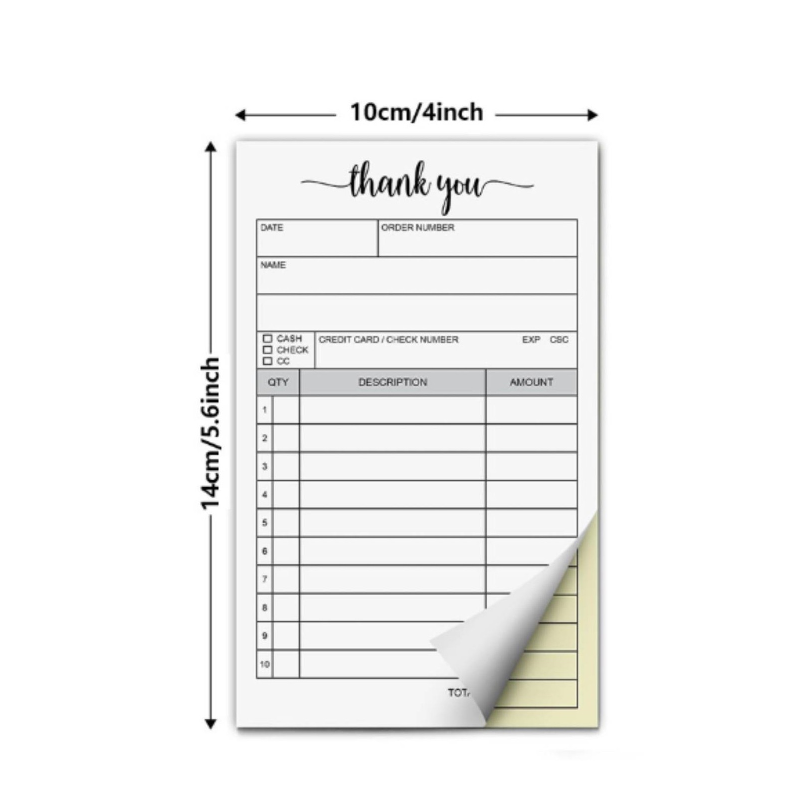 Non-Carbon Receipt Pad White and Yellow Order Form Pad Chipboard Backing