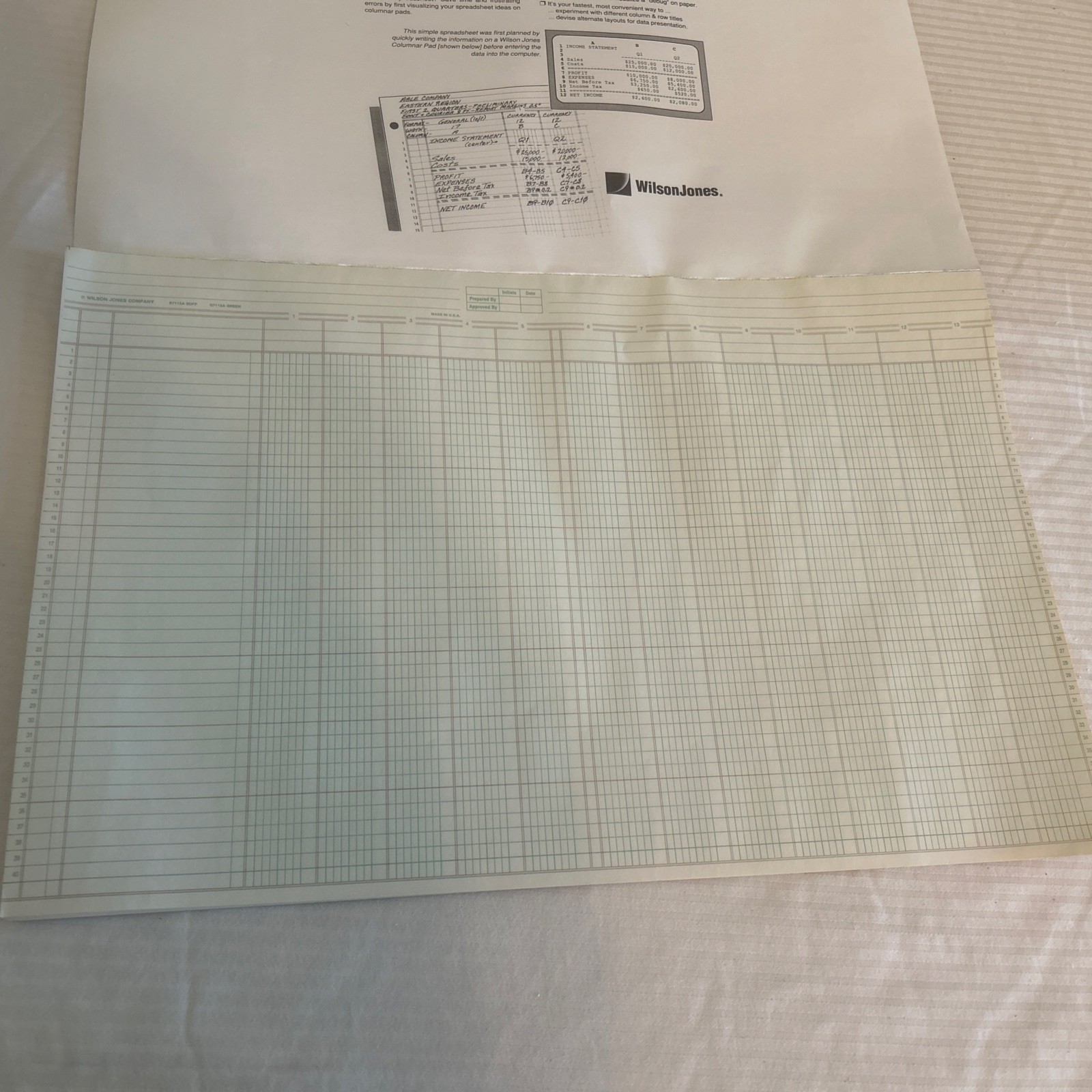 Vintage Wilson Jones Columnar Pad G7113A 13 Columns Green 17 X 11 Used 45 Sheet