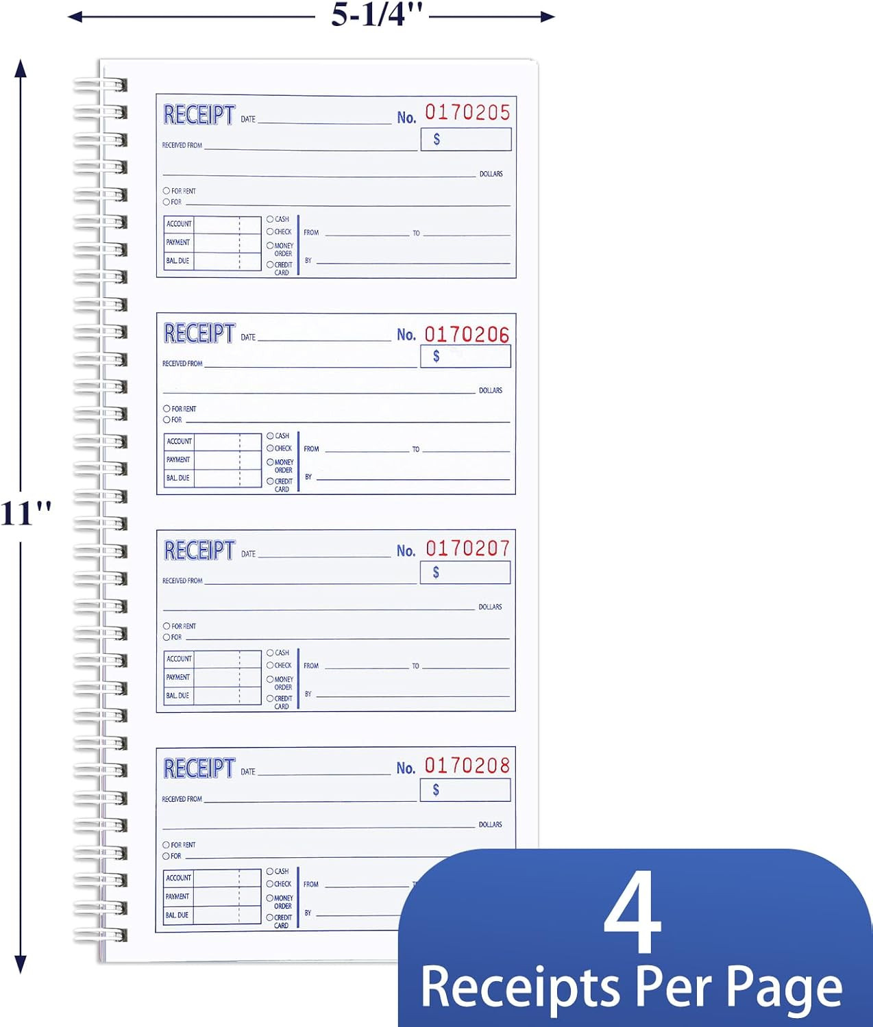 2 Pack Receipt Books with Carbon Copies, 3-Part Carbonless | 5.24″ X 11, , 100