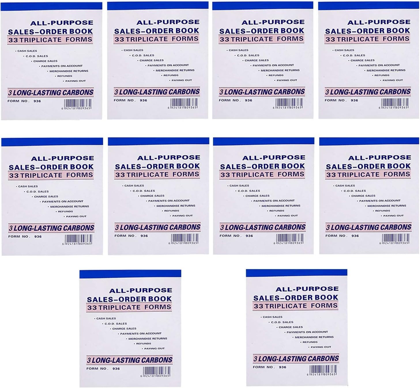 10 Carbonless Sales Order Books – Clear Triplicate Forms for Business 4.25×6.5”