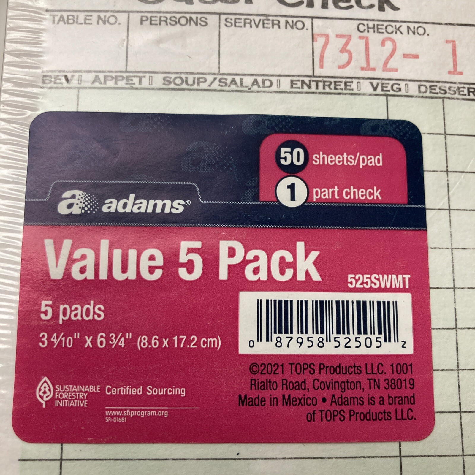 Guest Check Pads, Single Part, Perforated, White, 50 Sheets/Pad, 5 Pads Pack NEW