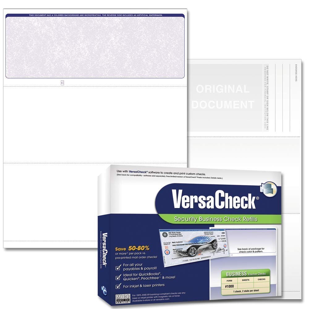 VersaCheck 1000 Blue Classic Top Voucher Security Computer Checks 250 Sheets NEW
