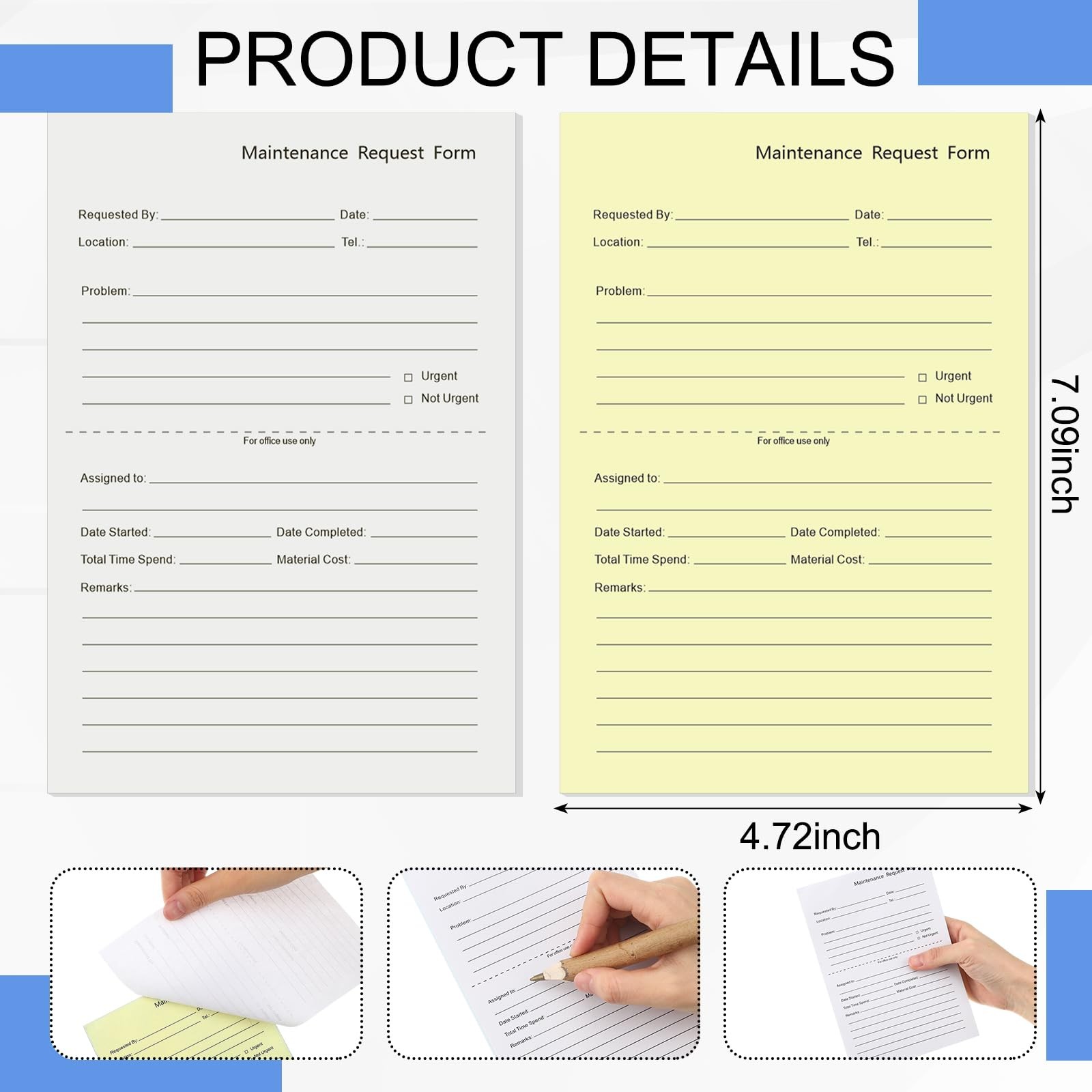 200 Sets Maintenance Request Book/Forms/Slips, 2 Part Carbonless, 4. 7 x 7. 1…