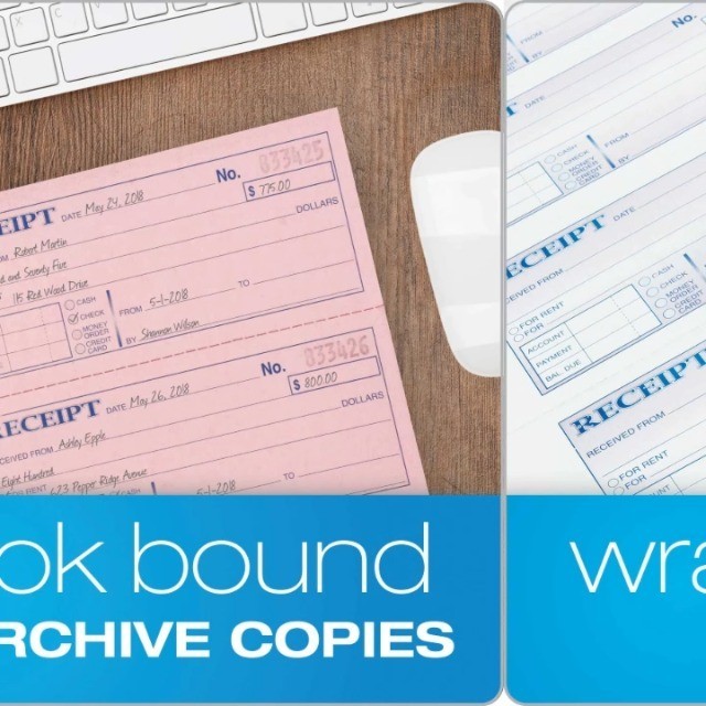 Carbonless Money & Rent Receipt Books – 3-Part, 100 Sets, Wraparound Cover, 5 Pa