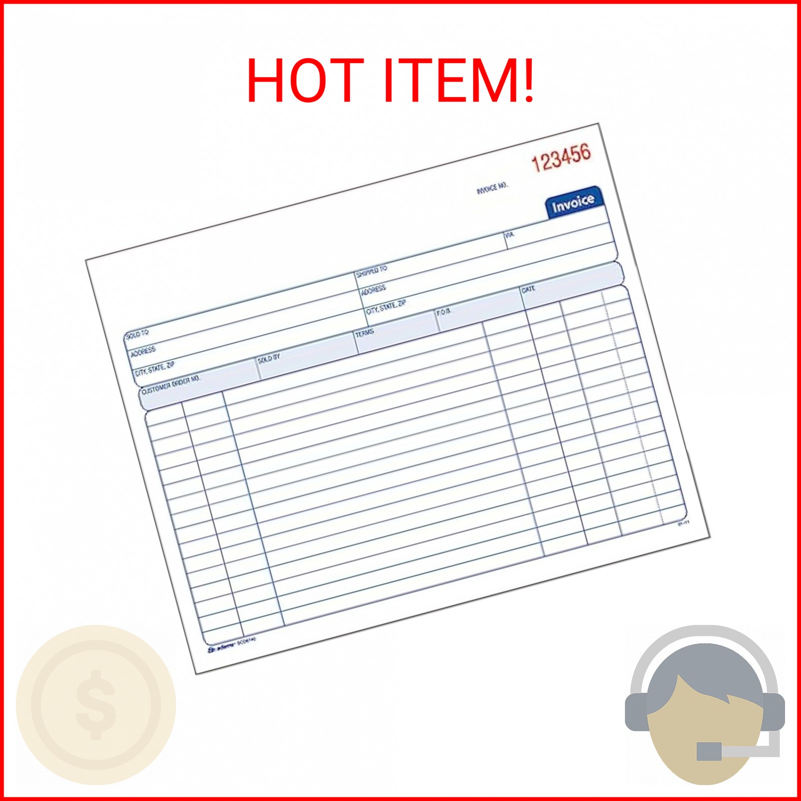 Adams Spiral Invoice Book, 8 1/2 x 7 1/4 Inches, 2-Part, Carbonless, White/Canar