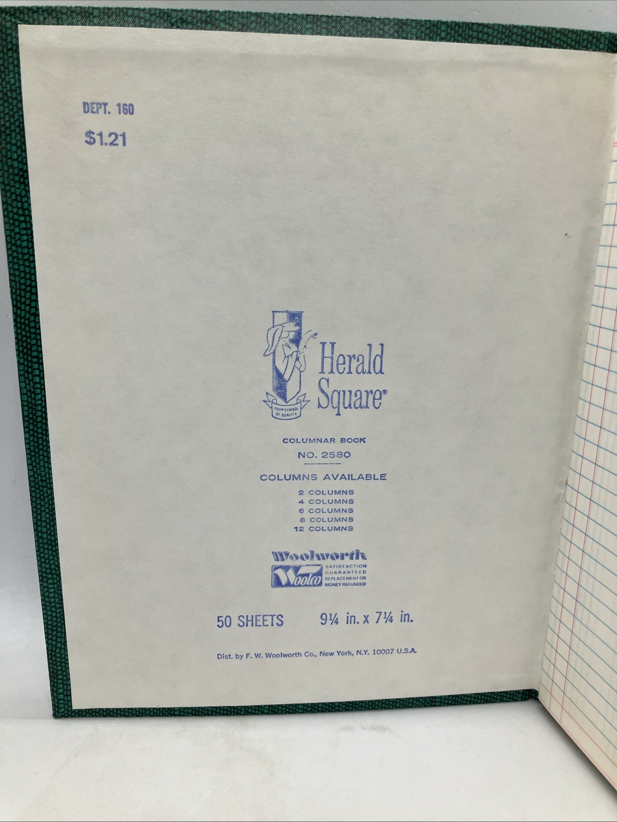 Vintage Woolworth Co 4 Column Herald Square Record/Columnar Book-Never Used NOS