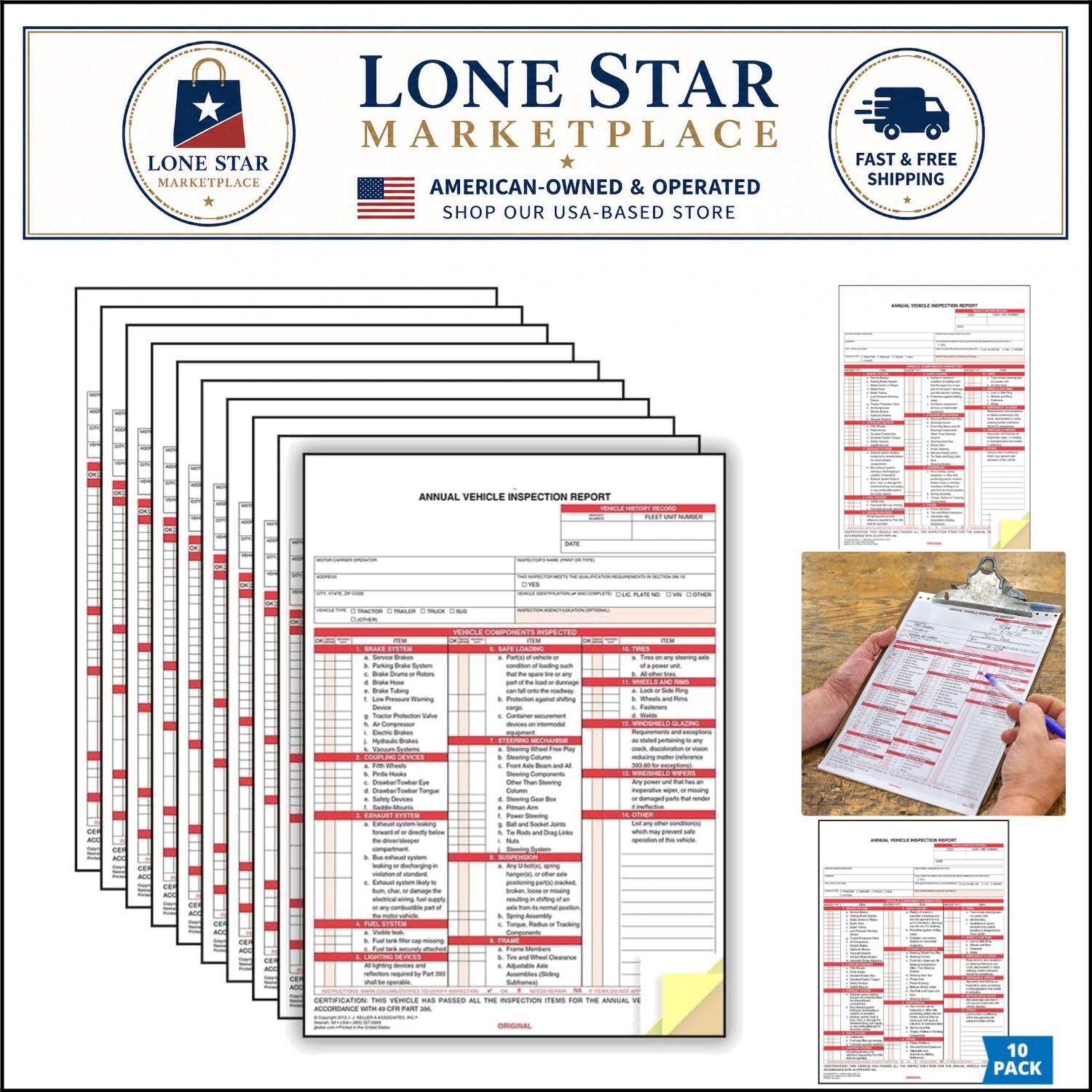 J. J. Keller 10-Pack DOT Compliant Carbonless Vehicle Inspection Report Forms
