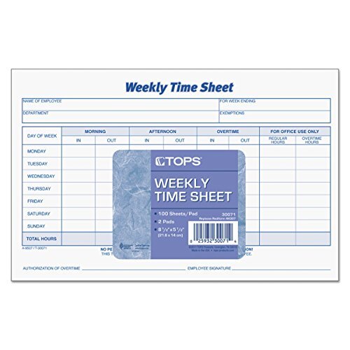 TOPS Weekly Employee Time Sheet, 8.5 x 5.5 Inches, 100 Sheets per Pad, 2