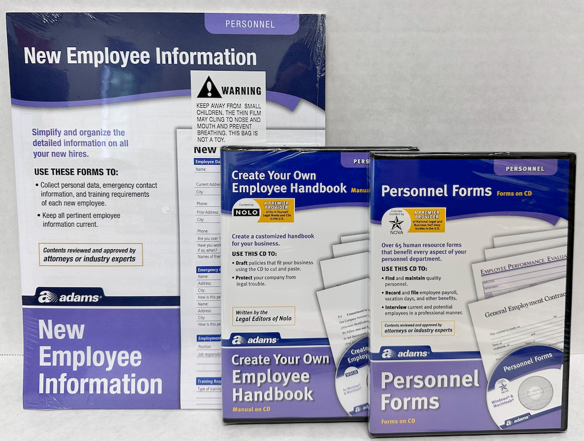 Adams Personnel BUNDLE -New Employee Info, Forms on CD, Create Employee Handbook
