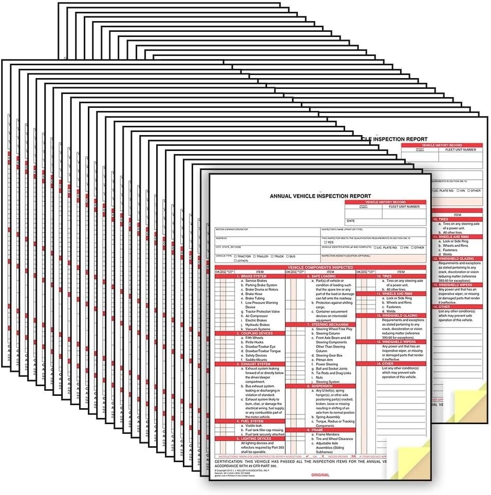 Annual Vehicle Inspection Report Form 50-pk. – Snap-Out Format, 3-Ply, Carbonles