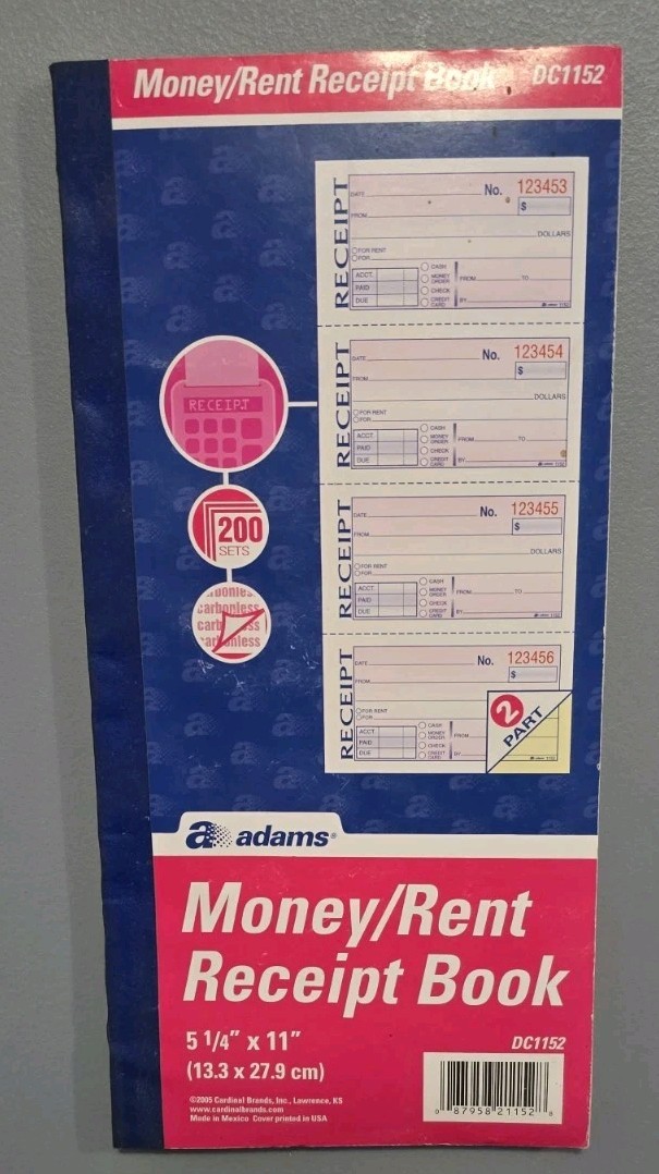 Vintage Adams Money/Rent Receipt Book – 200 Sets – New Old Stock