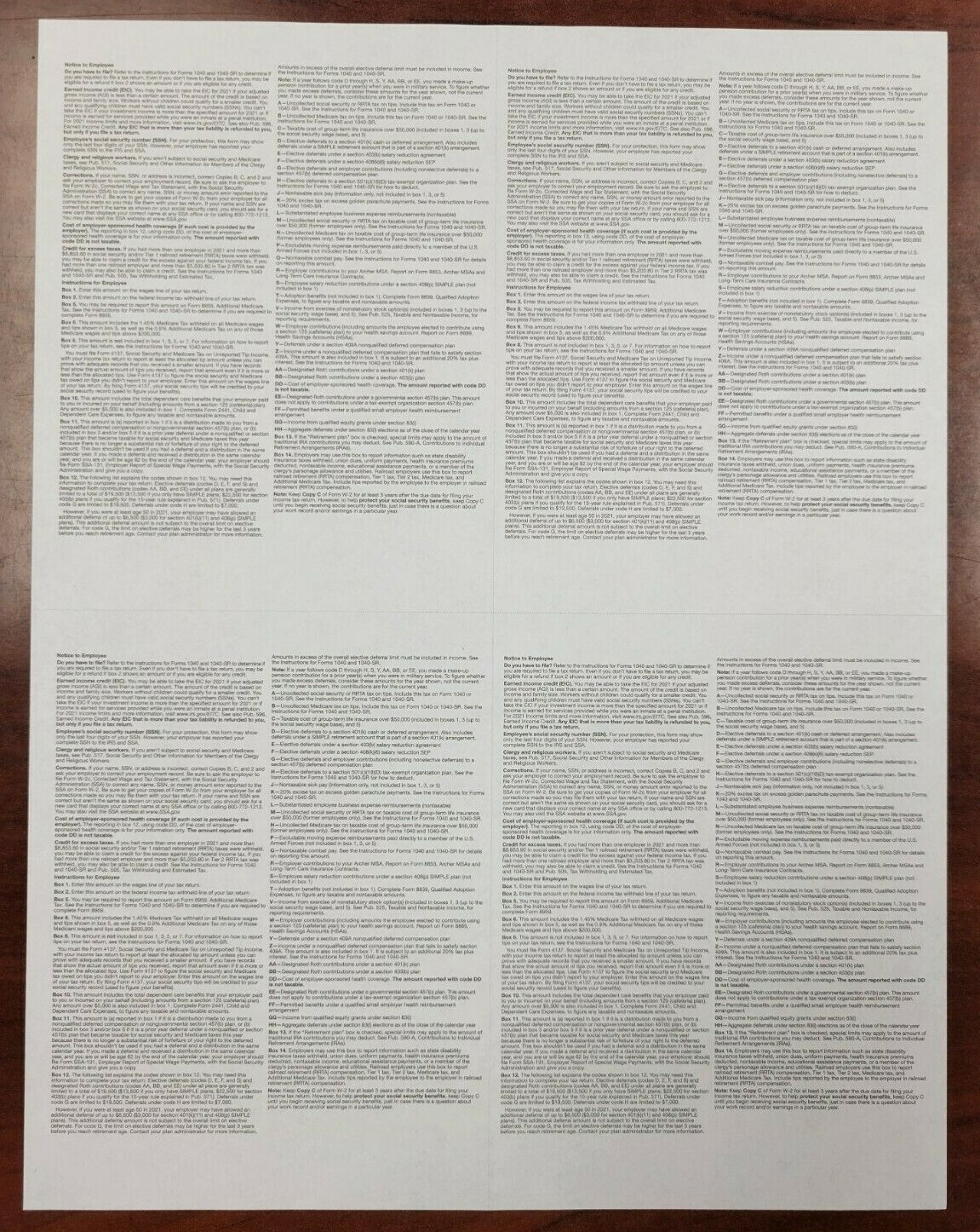 2023 IRS Tax Form W-2 4UP Blank With Backer LASER – 25 Recipients