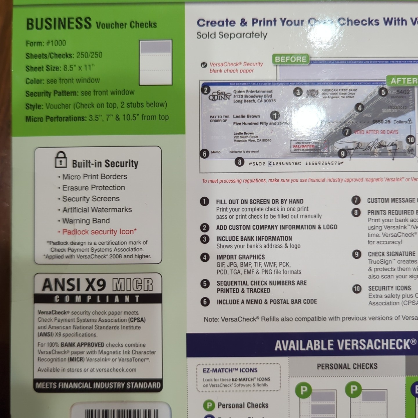 VersaCheck Security Checks – 250 PINK Blank Business Voucher Check on TOP