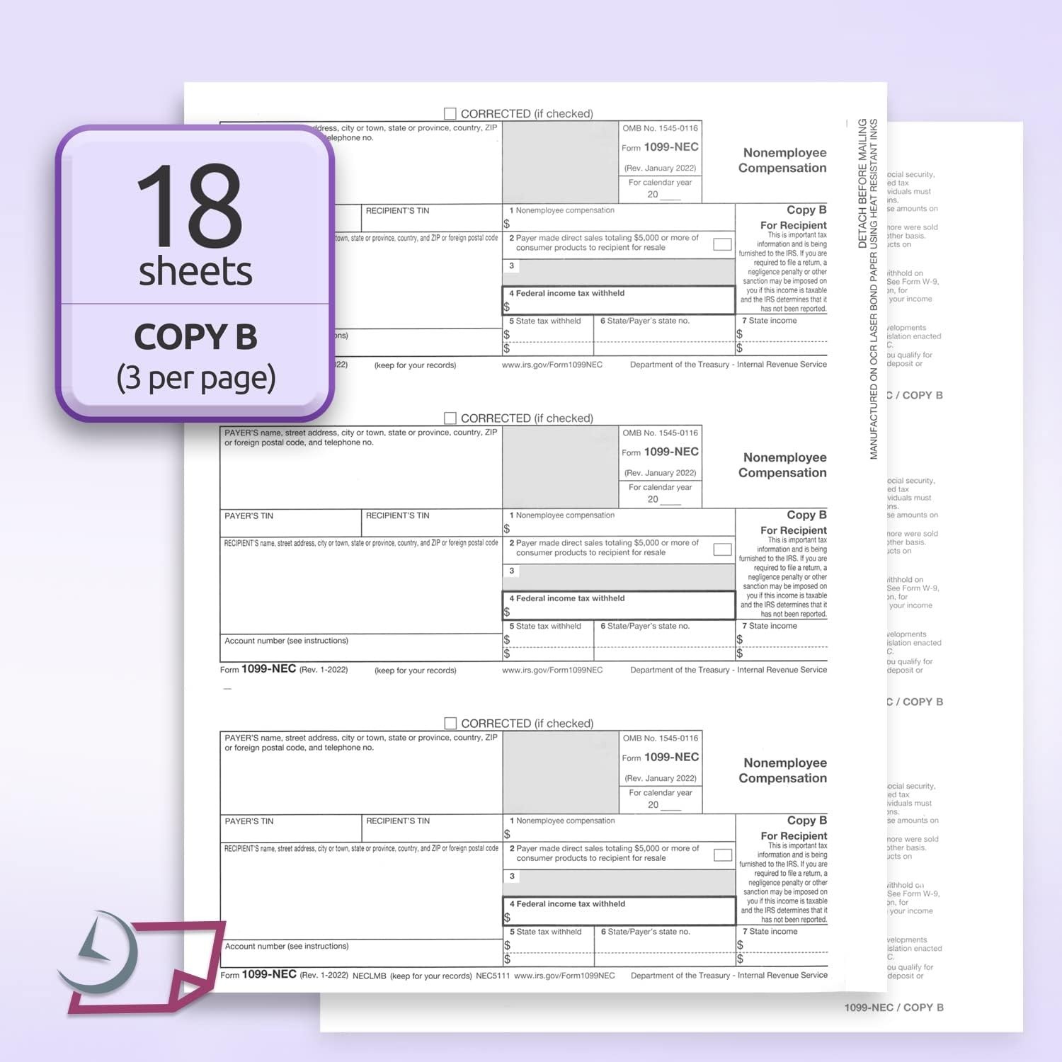 50 1099-NEC Forms Kit with 3 1096 – QuickBooks Compatible