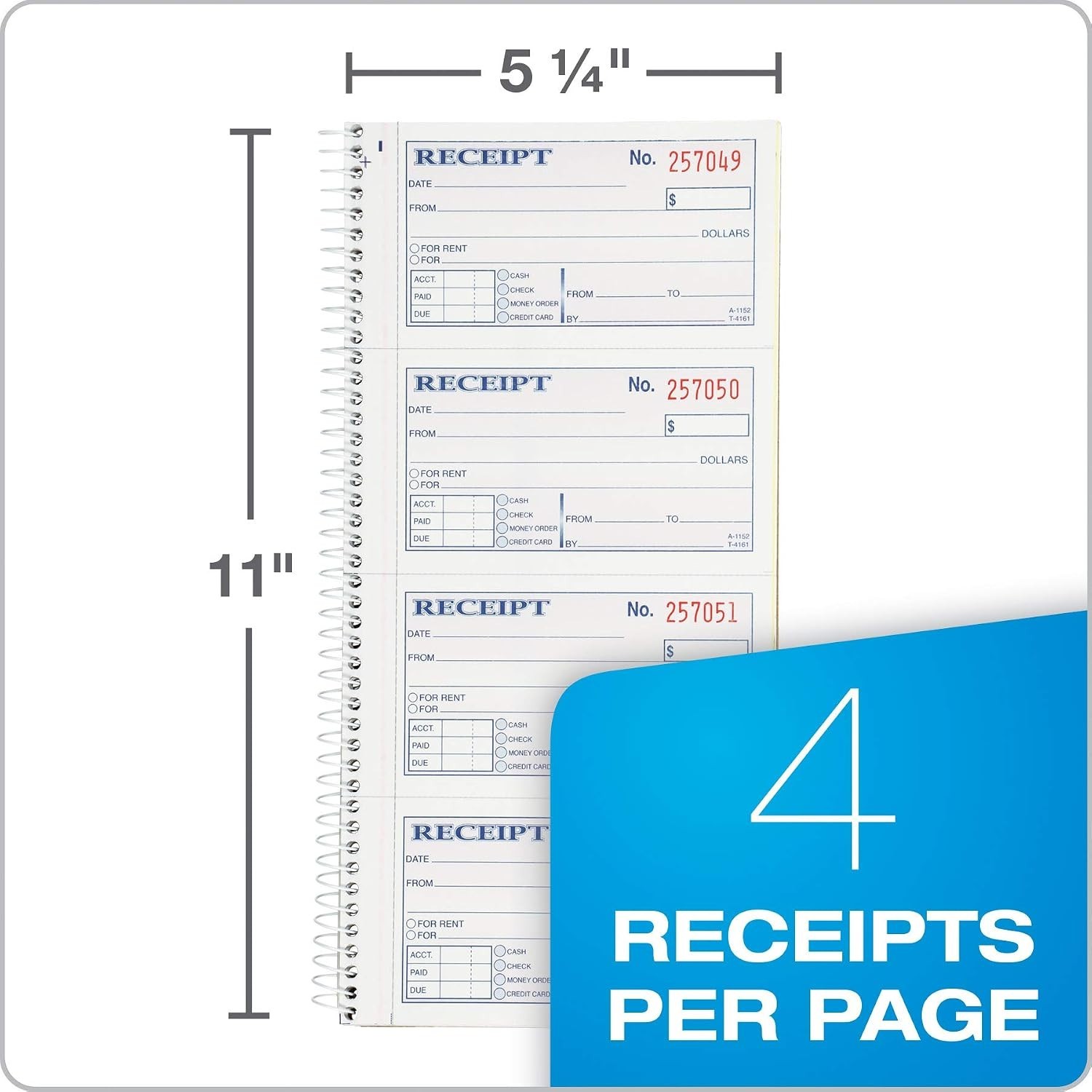 Spiral Bound Carbonless Receipt Book – Track Payments Easily, 5-1/4″ x 11″