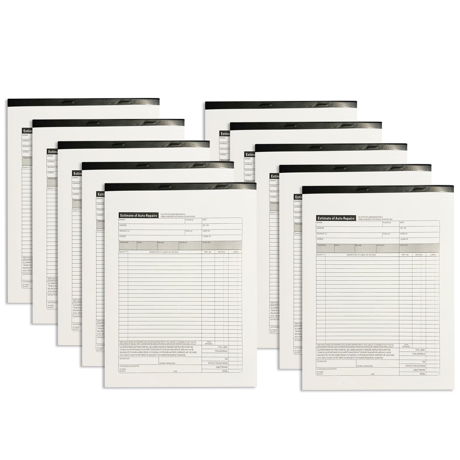 Roll Maven 10 Pack Auto Repair Estimate Book, 2-Part, 10 Pack, White