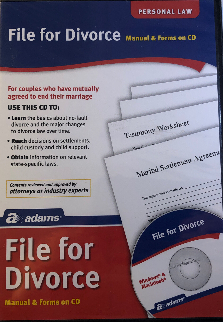 SHIPN24H-Adams ALC601 File For Divorce CD, Manual and Forms on CD RARE-BRAND NEW