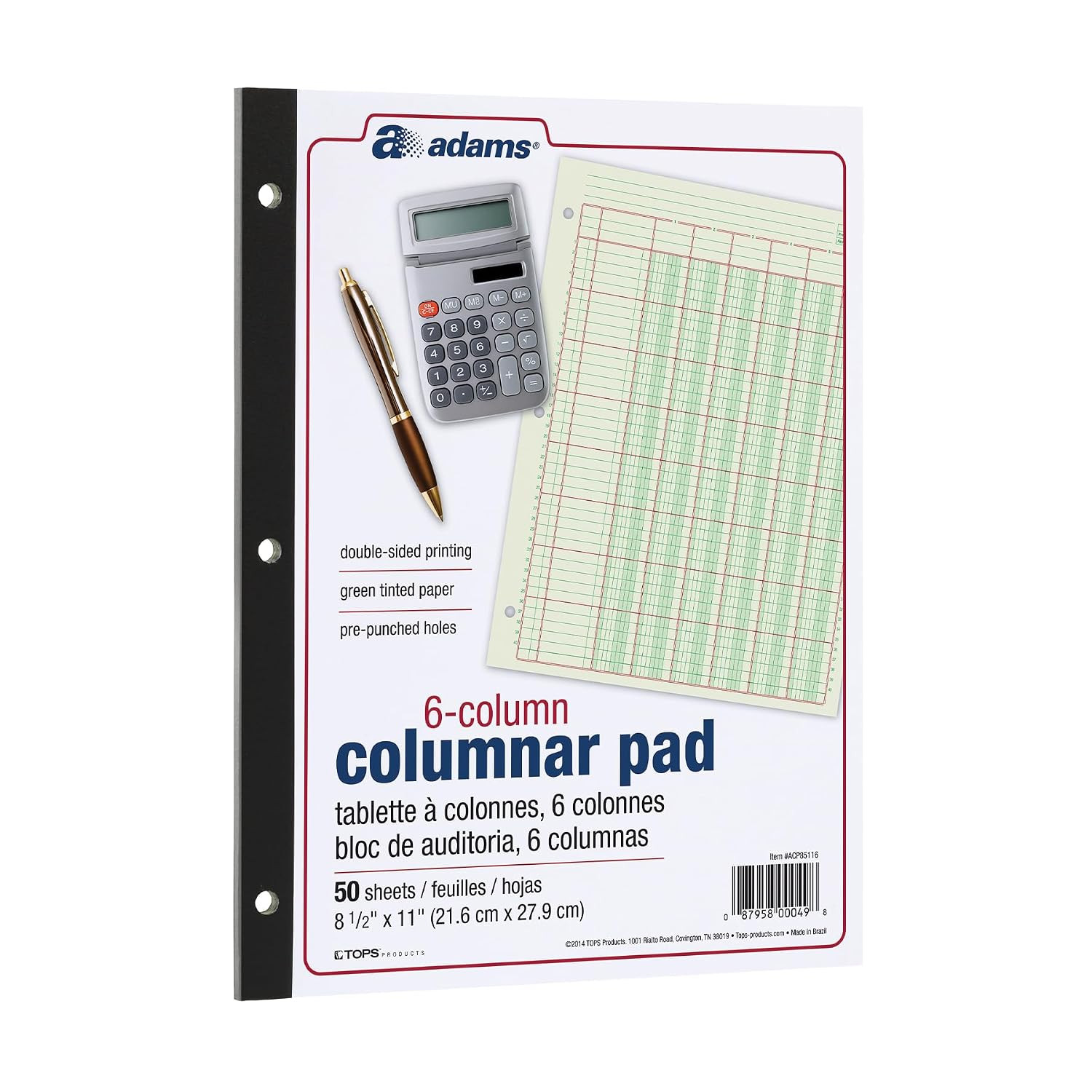 Adams Analysis Pad, 8 1/2″ X 11″, 100 Pages (50 Sheets), 6 Columns, Green