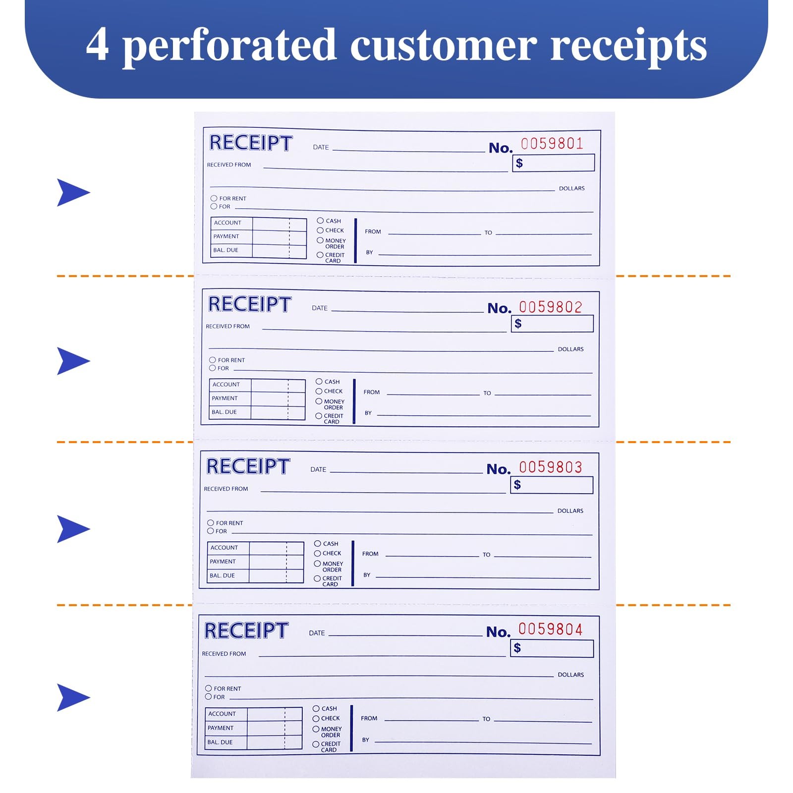 6 Pack Receipt Books 3Part Carbonless White Yellow Pink 100 Sets Per Book