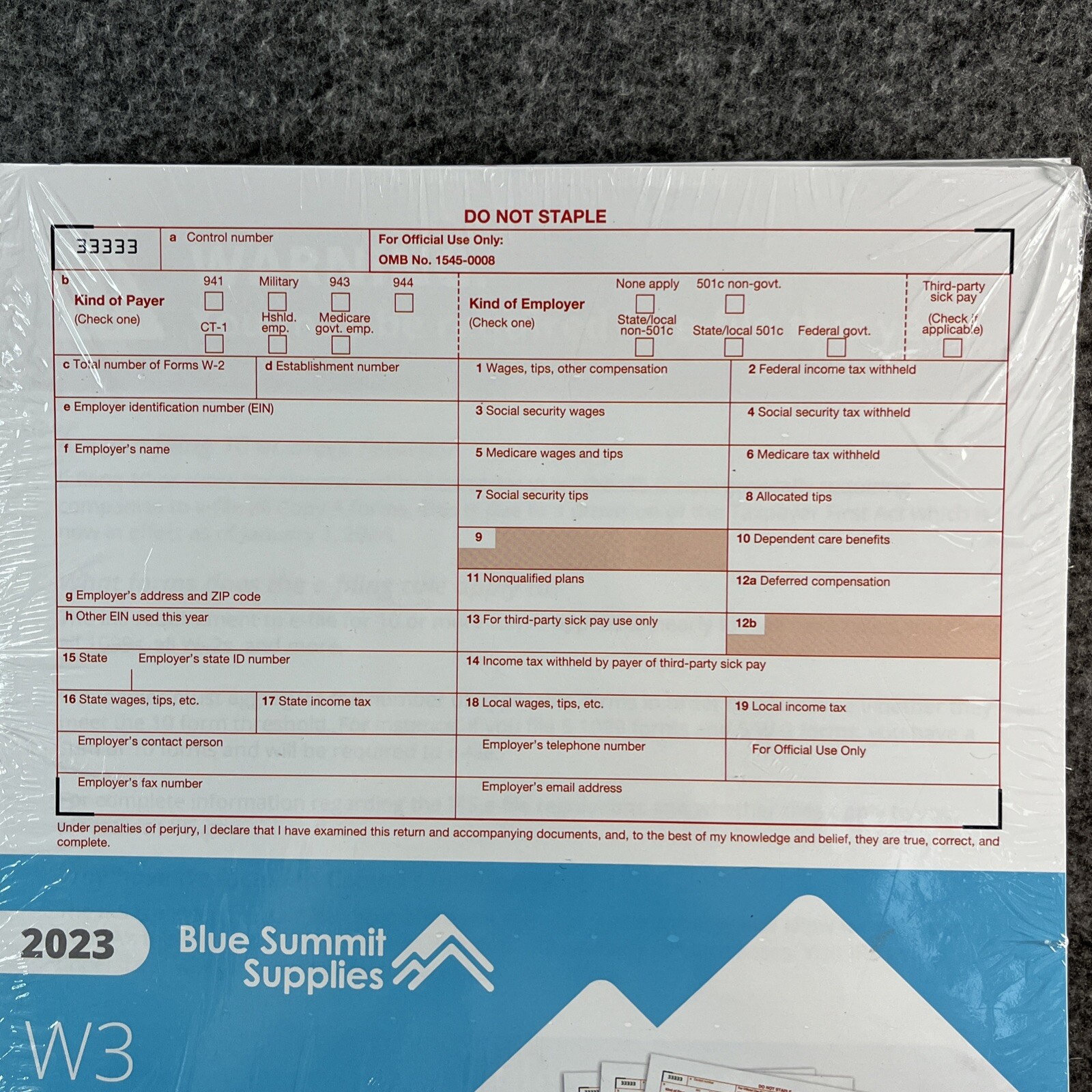 10-pack — 2023 W3 Transmittal Forms ONLY IRS Taxes Blue Summit Supplies NEW