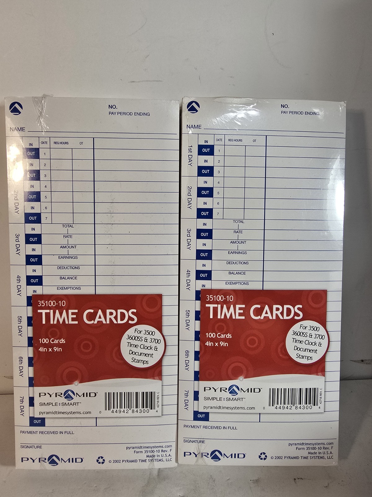 Lot Of 2 Brand New Pyramid Time Systems Pyramid Time Cards for 3500 3600SS 3700
