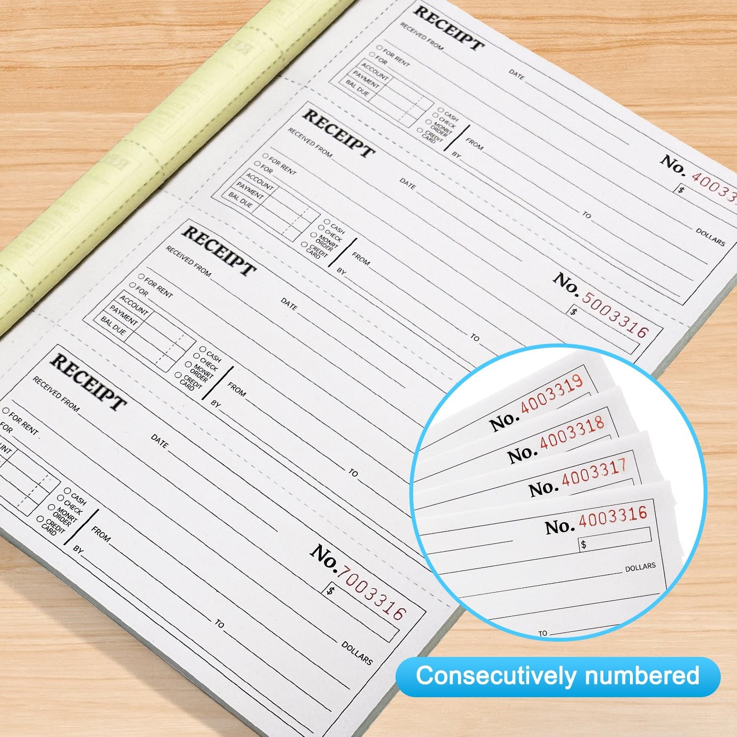 6-Pack Large Cash & Rent Receipt Books, Better Office Products, 2-Part ‎pink