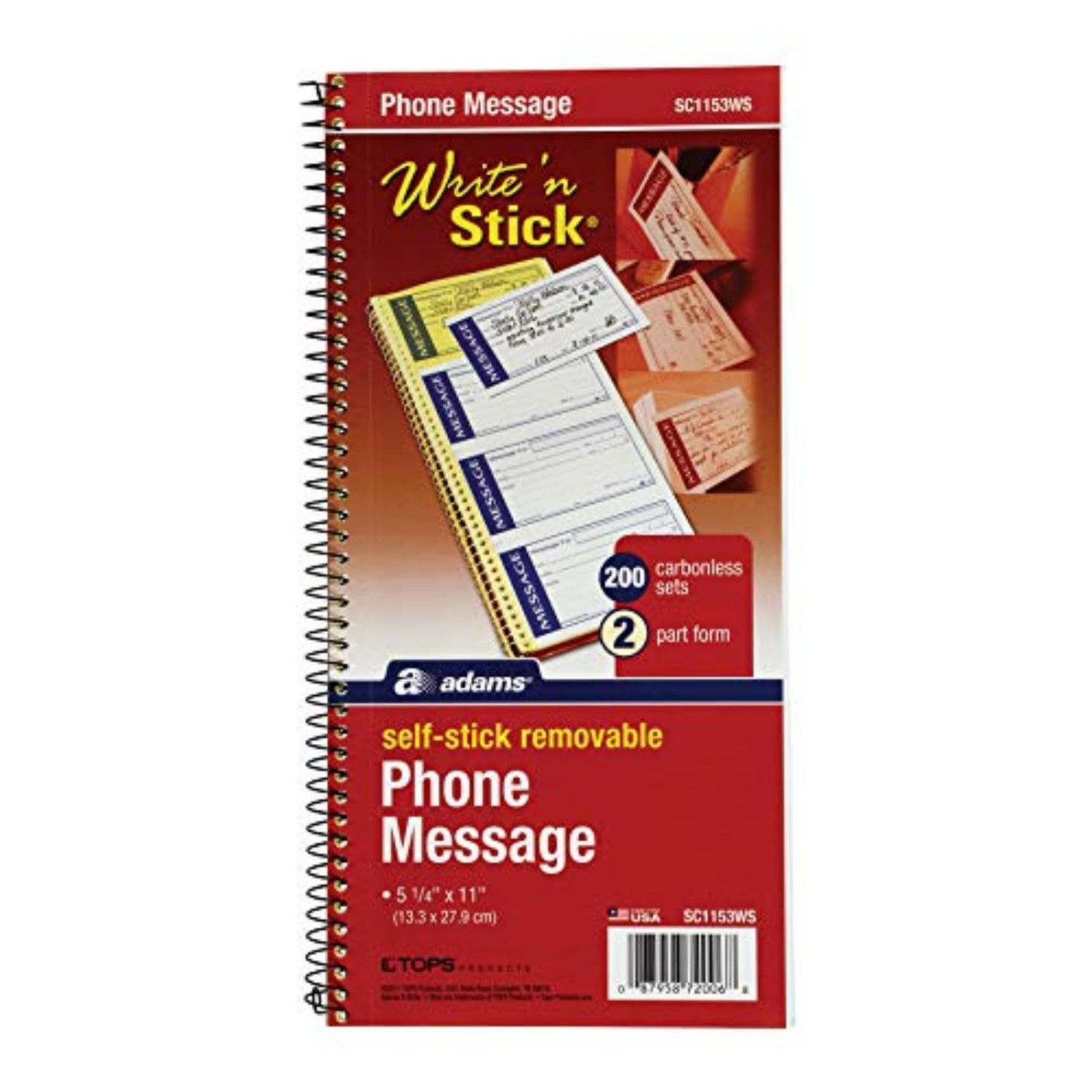 Adams Write ‘N Stick Message Pad, 2-Part, Carbonless, Blue, 5.3″ x 0.3″, Blue