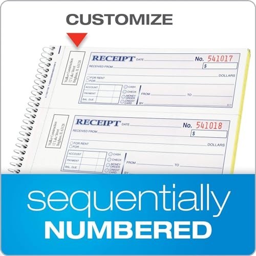 Money and Rent Receipt Book, 2-Part Carbonless, 7-5/8″ x 11″, Spiral Bound, 200