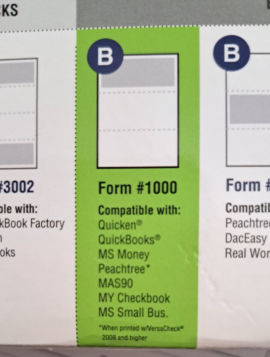 VersaCheck 1000 Blue Classic Top Voucher Security Computer Checks 250 Sheets NEW