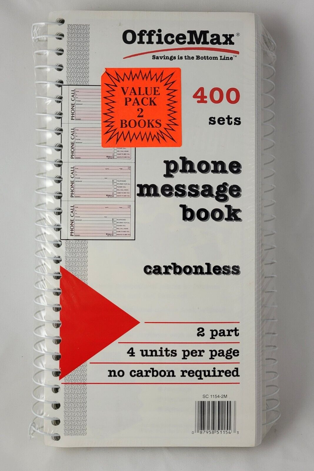 Spiral Bound Phone Message Book 5 1/2″ x 11″ 400 Sets Per Book (2/Pack)