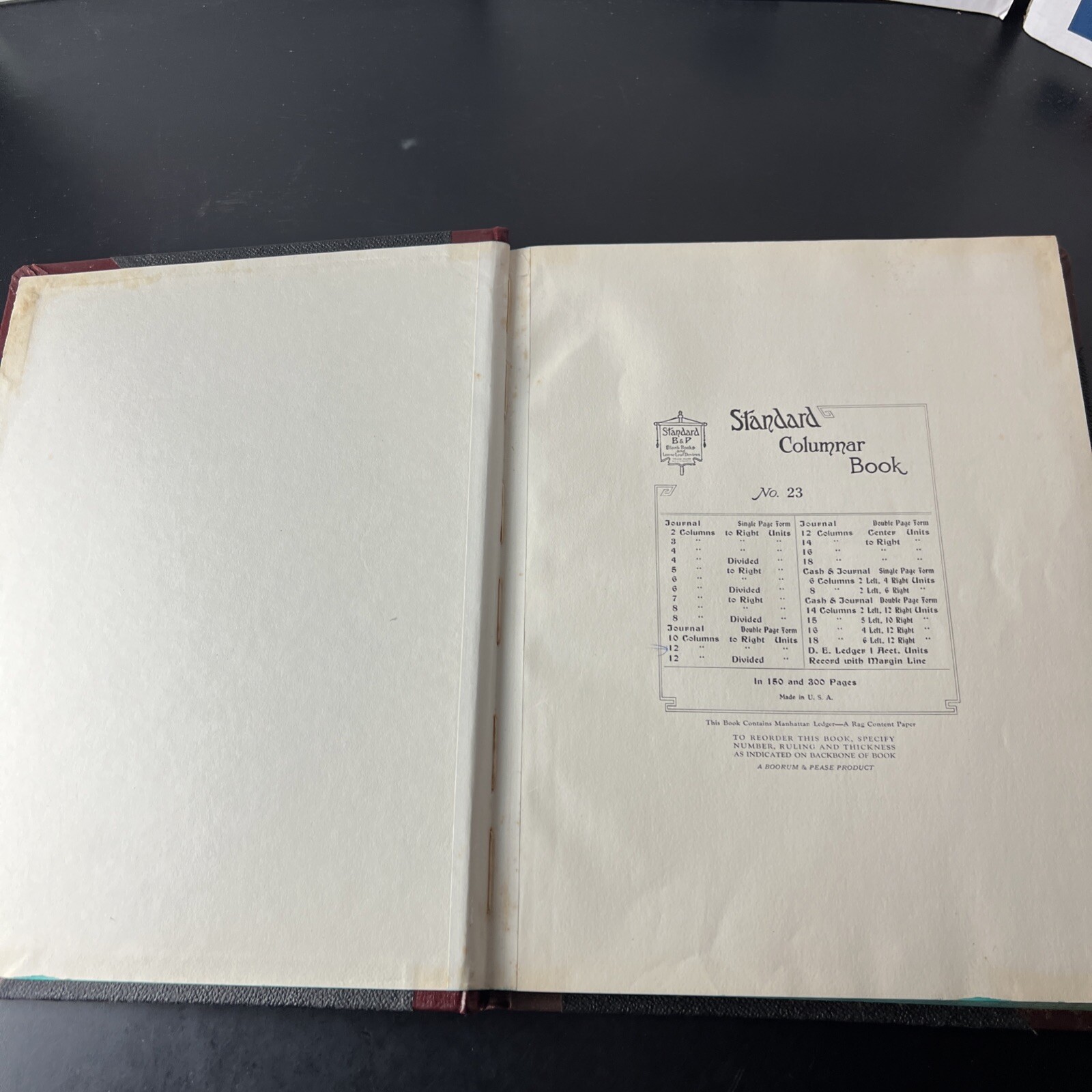VTG Blank Account End Bound Record Book 152 Pages New Standard Columnar Book