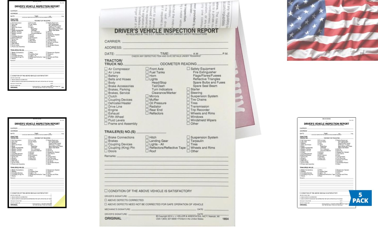 Detailed Vehicle Inspection Report Books – 5-Pack, DOT Compliant, Easy Checklist