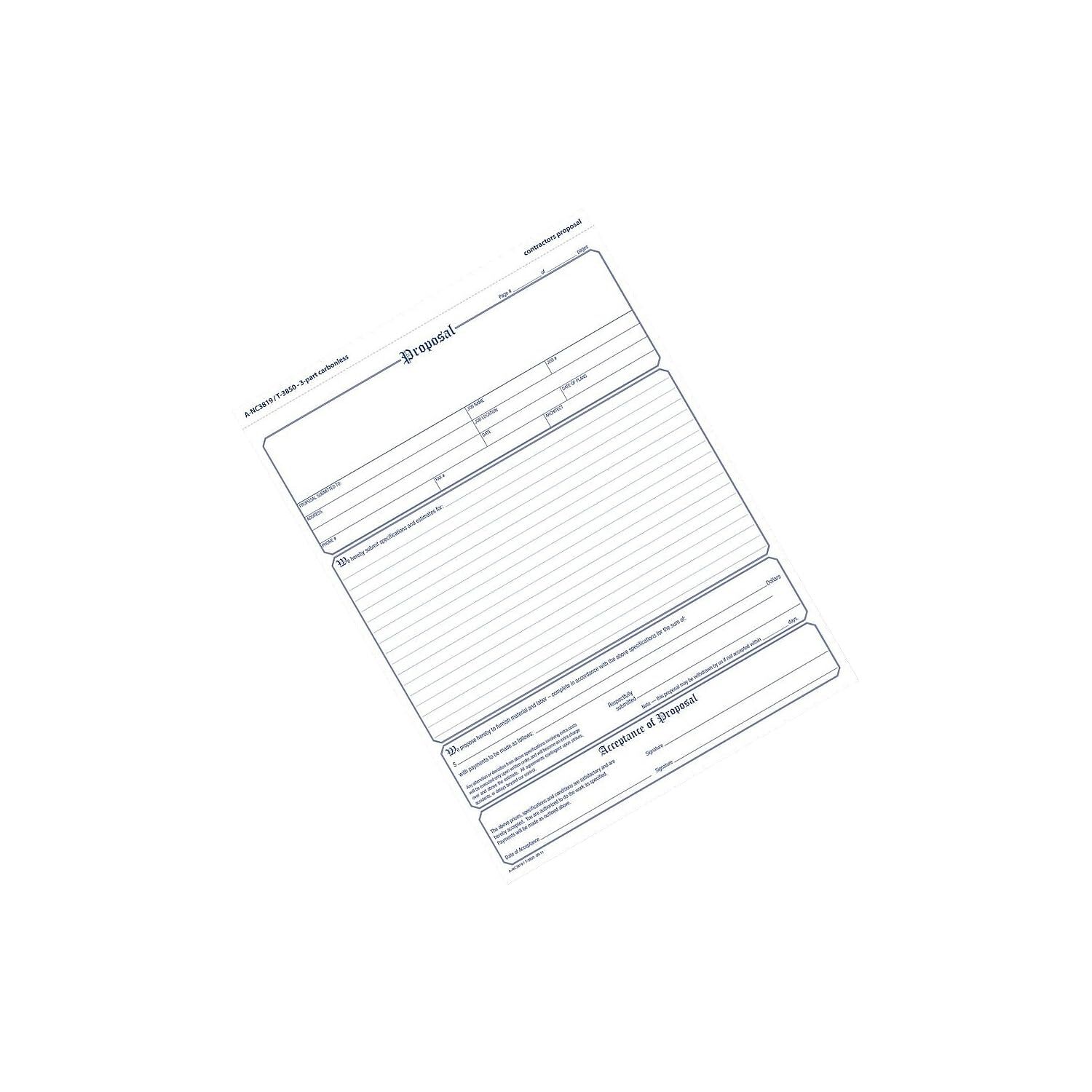 Adams Contractor Proposal Forms 50 Sets 8.5 x 11 Carbonless White Pink