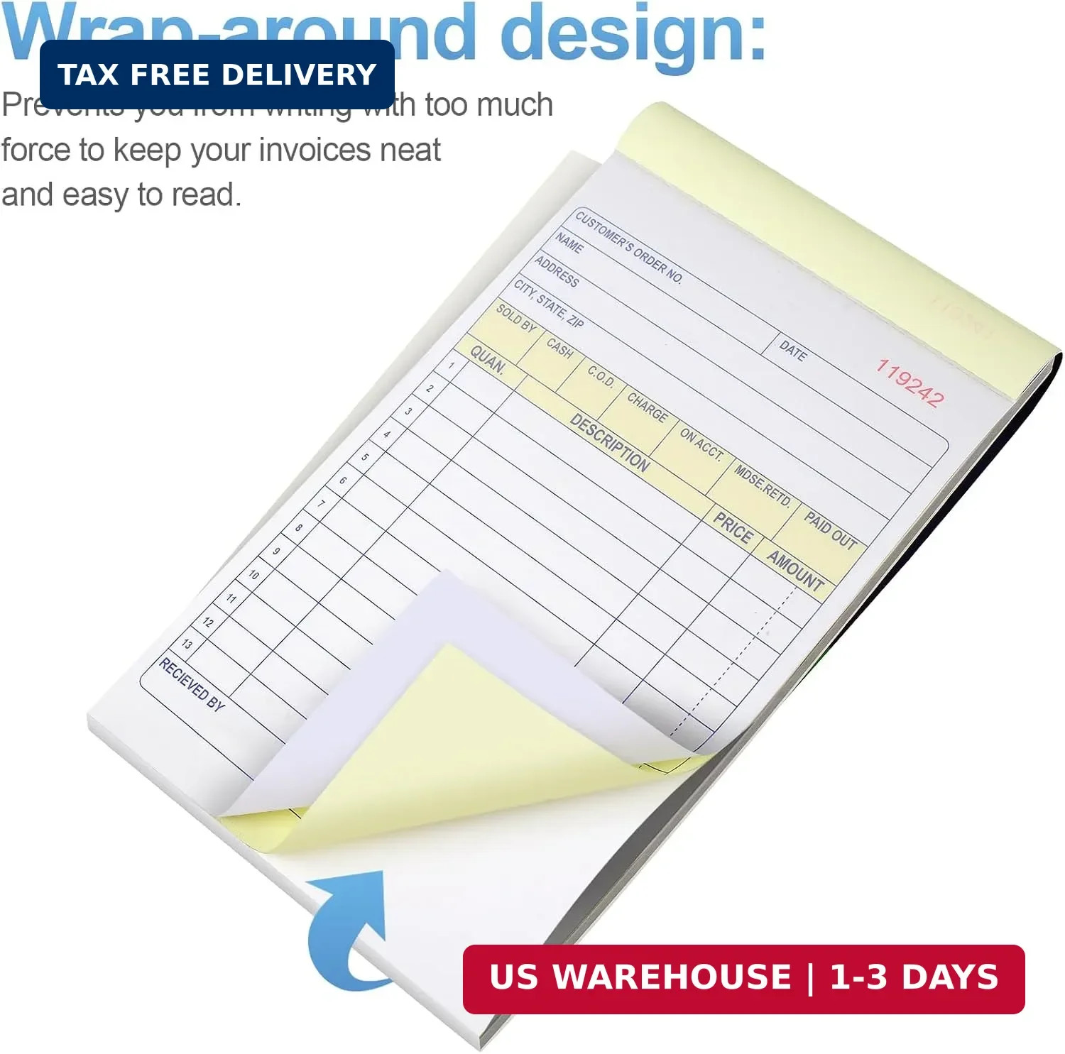 Joyberg 4 Pack Sales Order Book, 4.17inx7.2in Receipt Book with Carbon Copies, 2