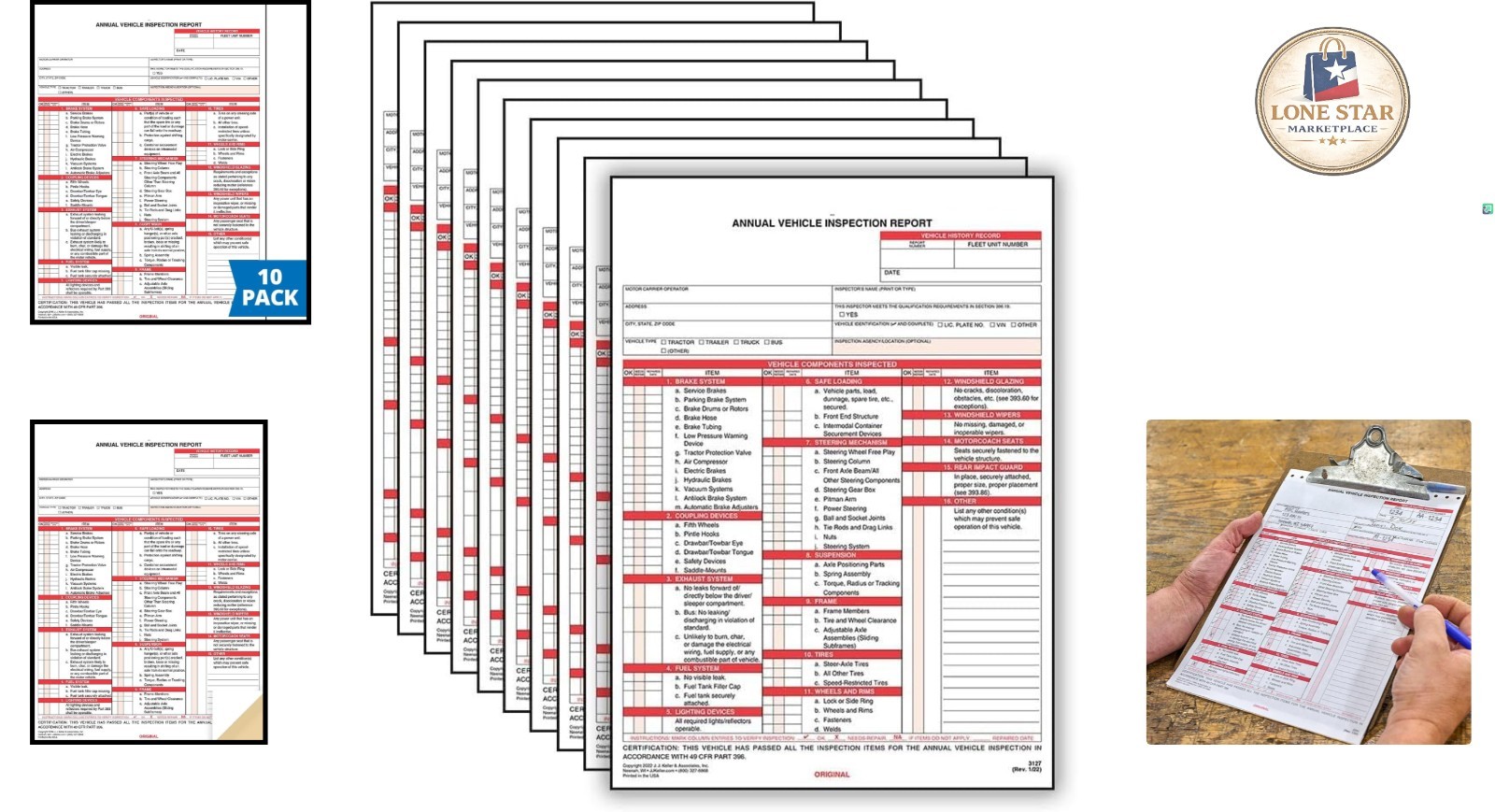 J. J. Keller 10-Pack DOT Compliant Vehicle Inspection Report Forms – Carbonless