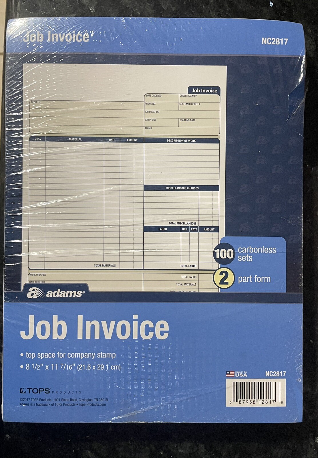 Adams Job Invoice Forms 2-Part Corbels 100 St./BK 8-1/2″x11-7/16″ NC2817