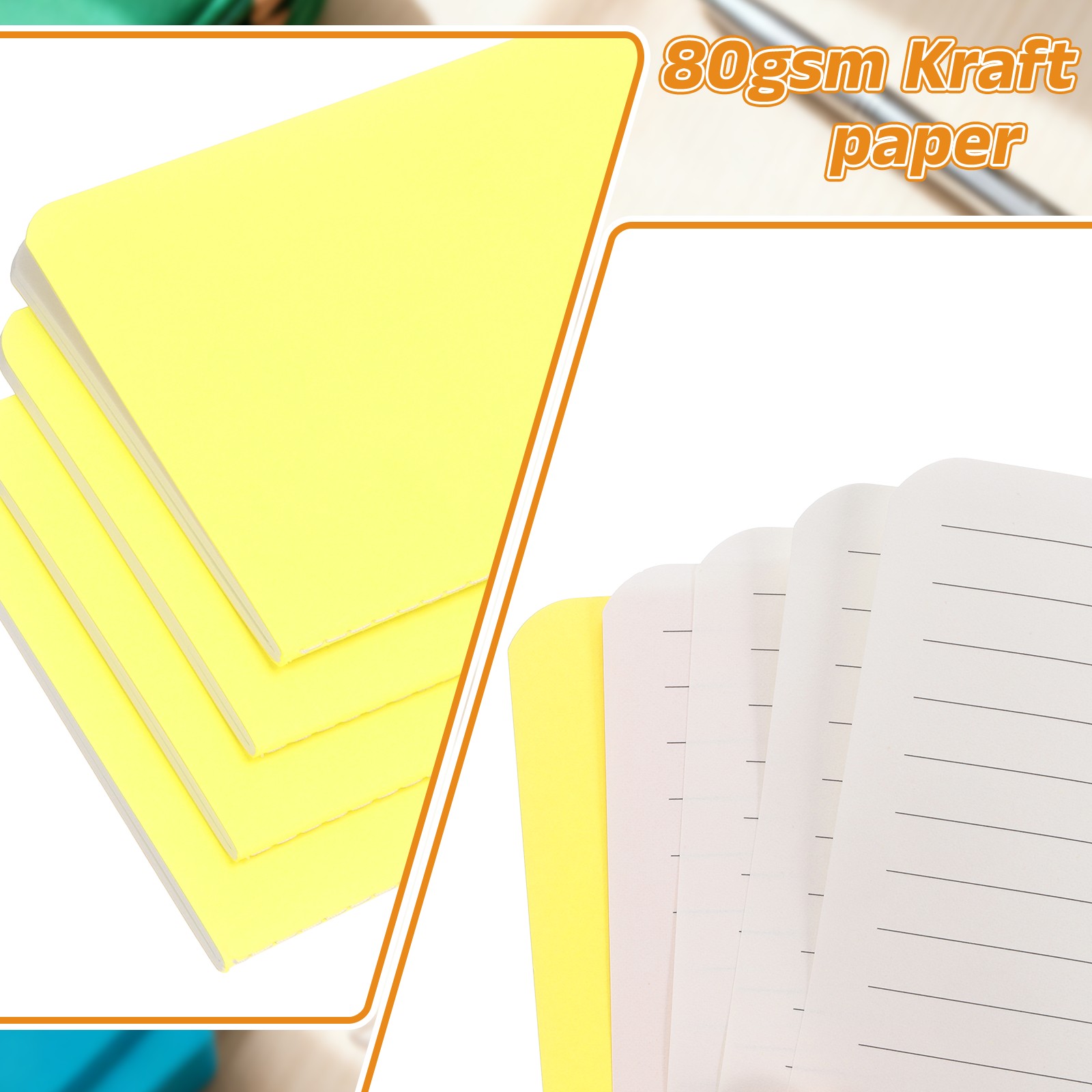 4 Pack A6 Notebook, A6 Journal Mini Notebook Pocket Kraft,Light Yellow