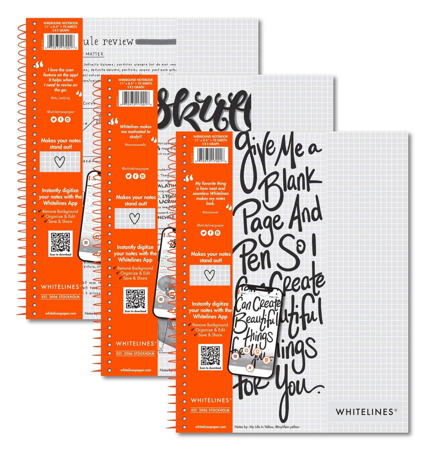 ROARING SPRING Whitelines Premium Spiral Notebook, 5×5 Graph Ruled, 11″ x 8.5…