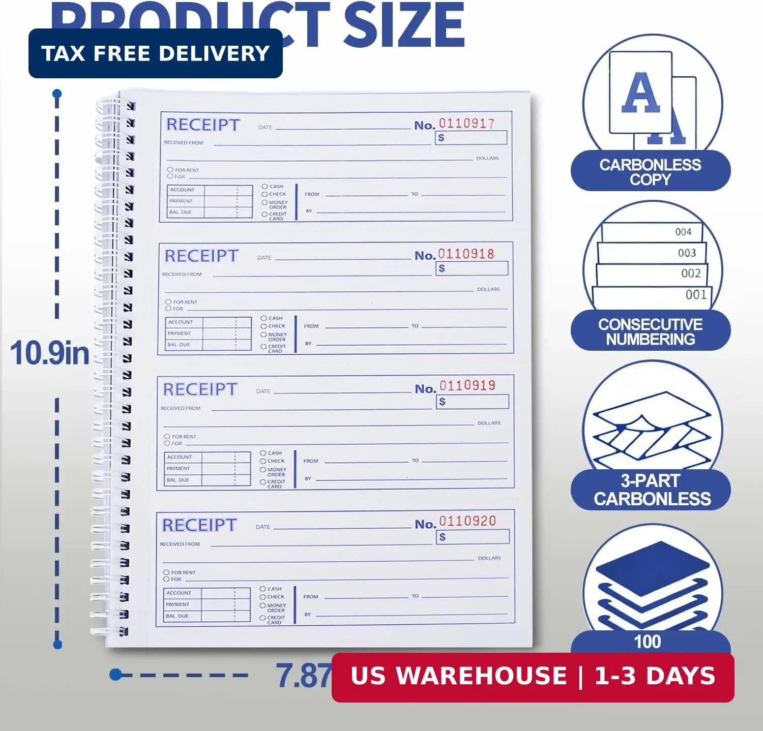 6 Pack Large Money and Rent Receipt Books with Cardboard Insert,7-5/8″ x 10-7/8″