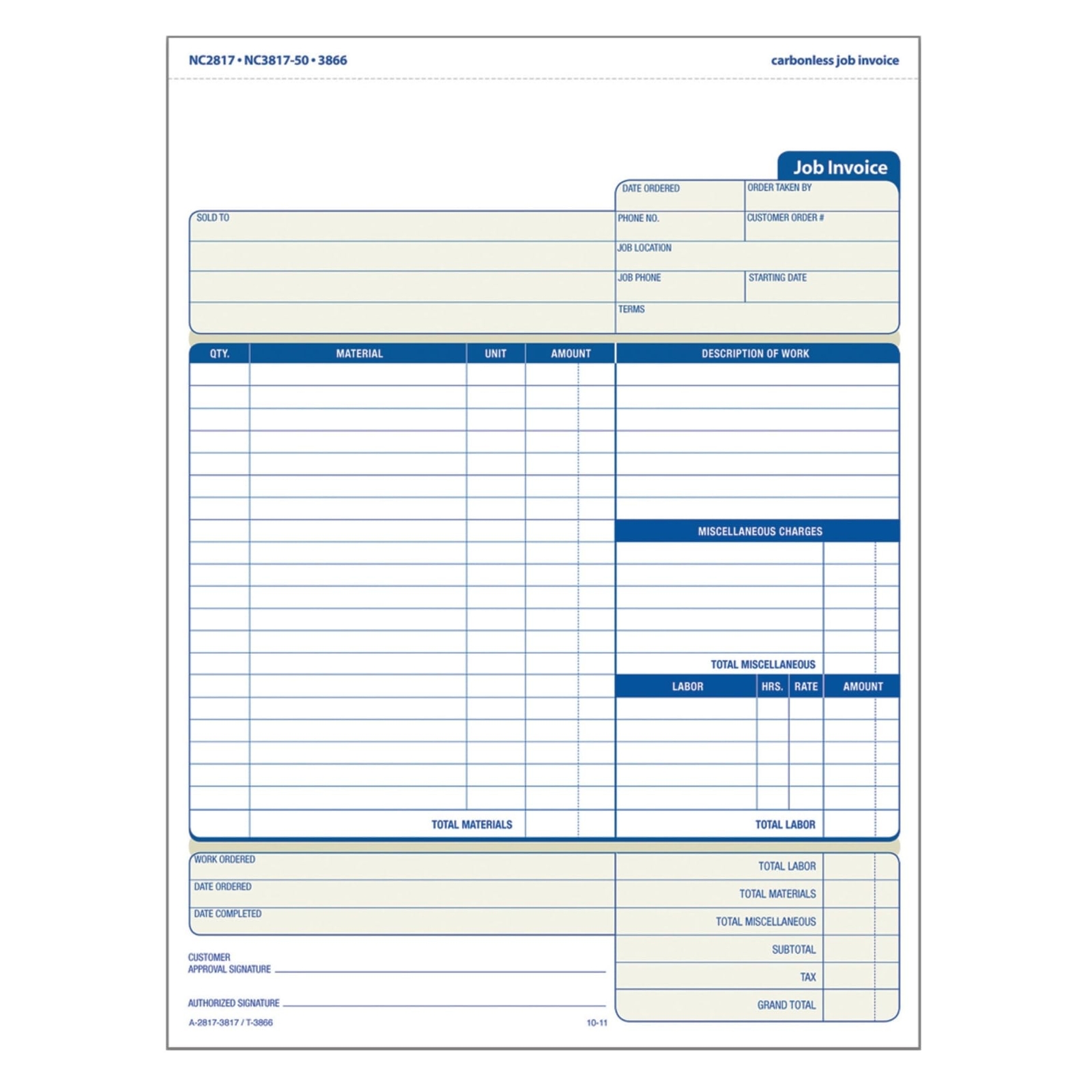 Adams Job Invoice Forms, 2-Part Carbonless, For Service and Repair Billing, 1…