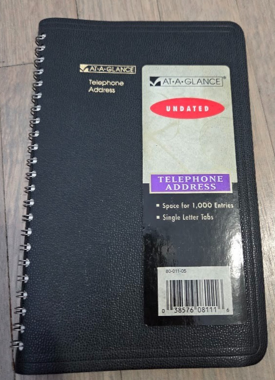 At-A-Glance 80-011 Telephone Address Book 4-7/8 x 8″, 1000 Entries RARE VINTAGE