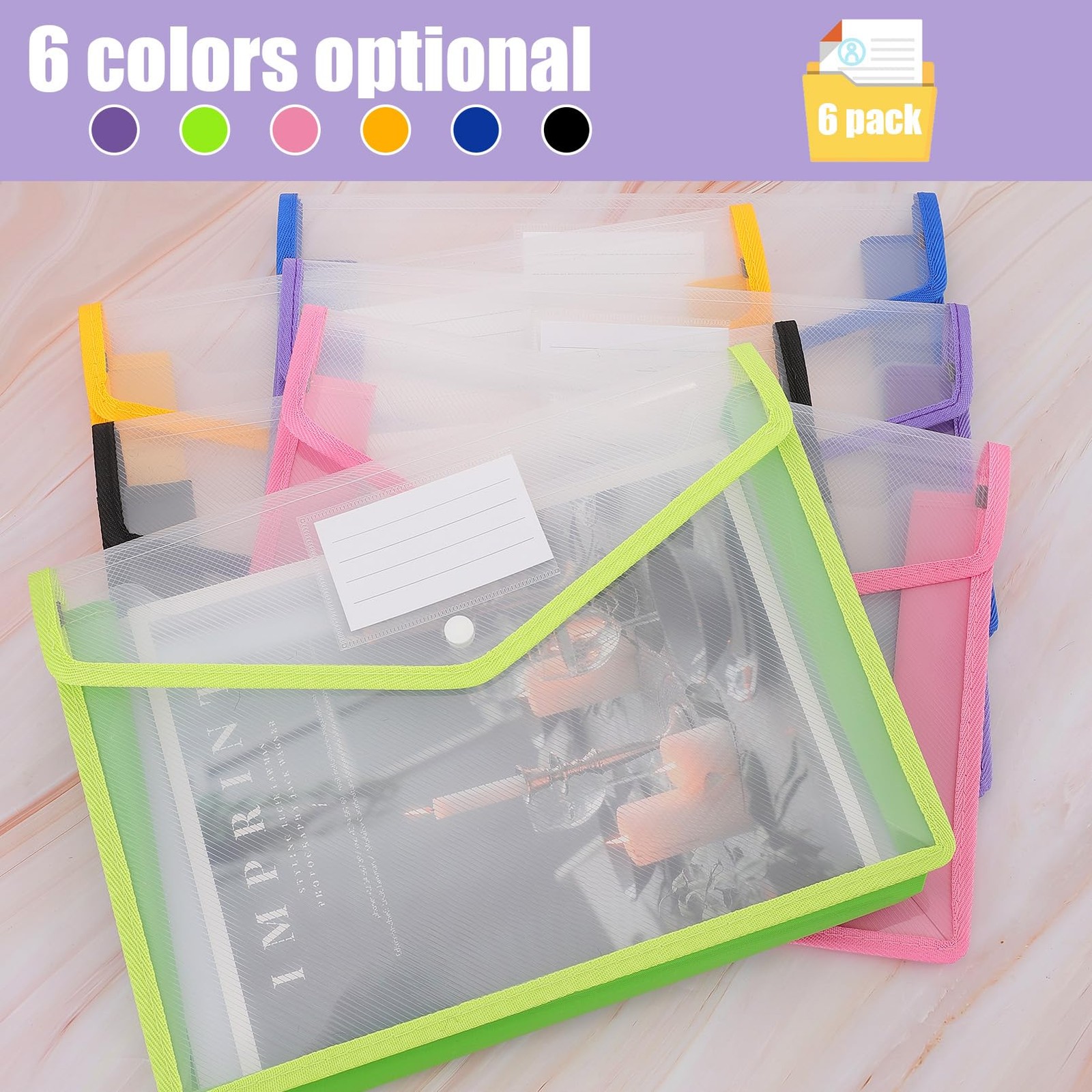 RAIHOMKIT Expanding File Wallet Blue, Purple, Pink, Yellow, Green, Black