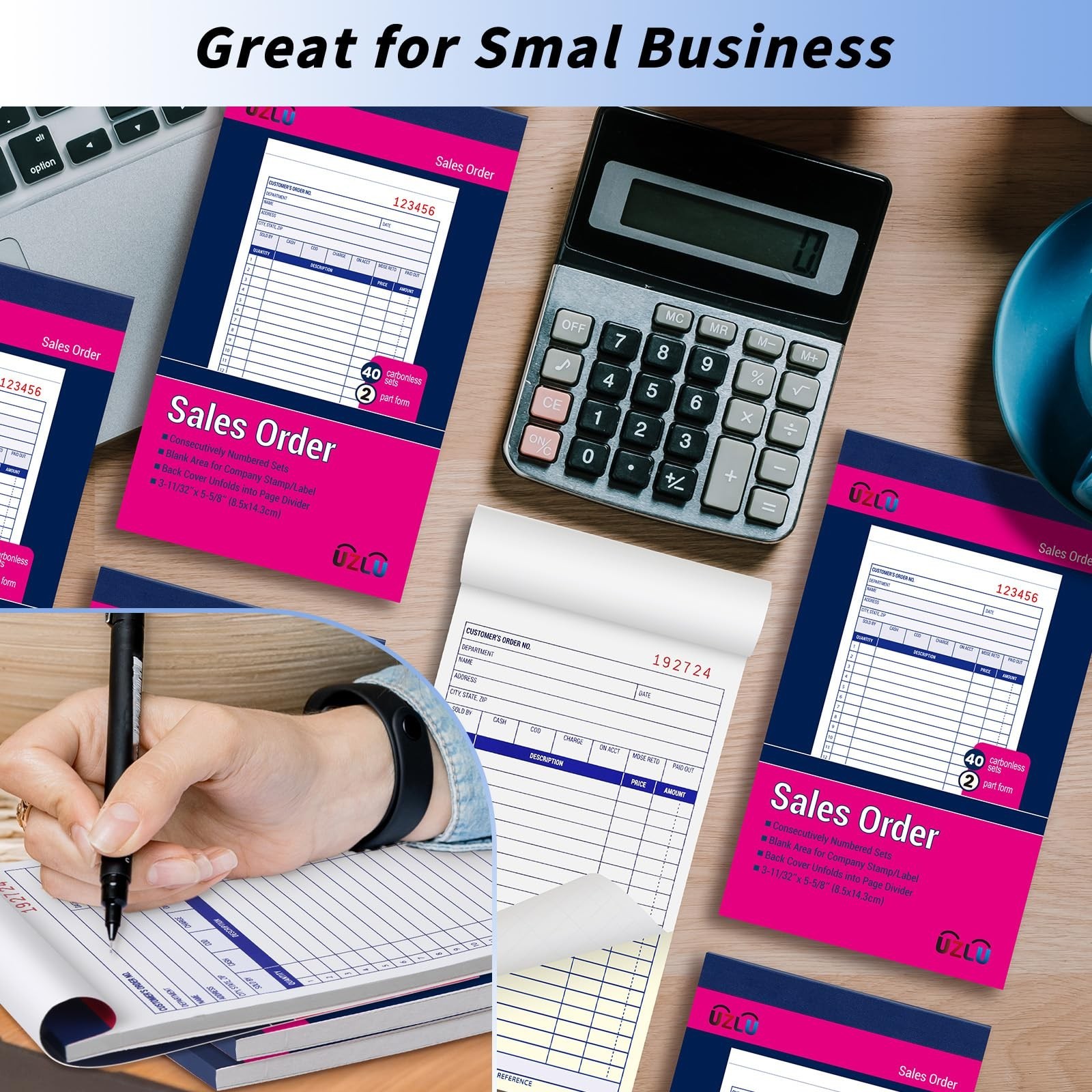 40 Pack Carbonless Sales Order Book, 2-Part Receipt Forms, 4×7 for Small Busines