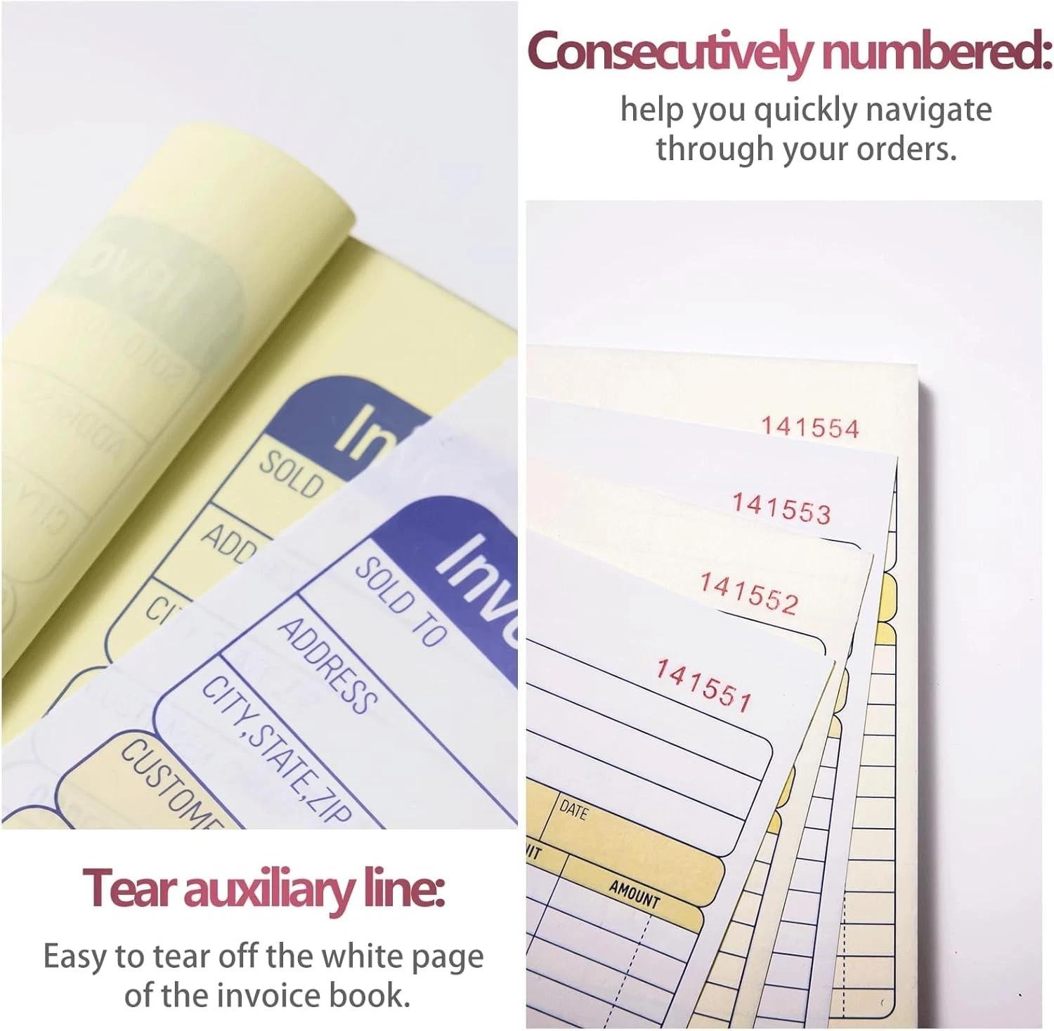2 Pack Invoice Book, 2-part Carbonless, 5-9/16" X 8-7/16" Invoice Rece