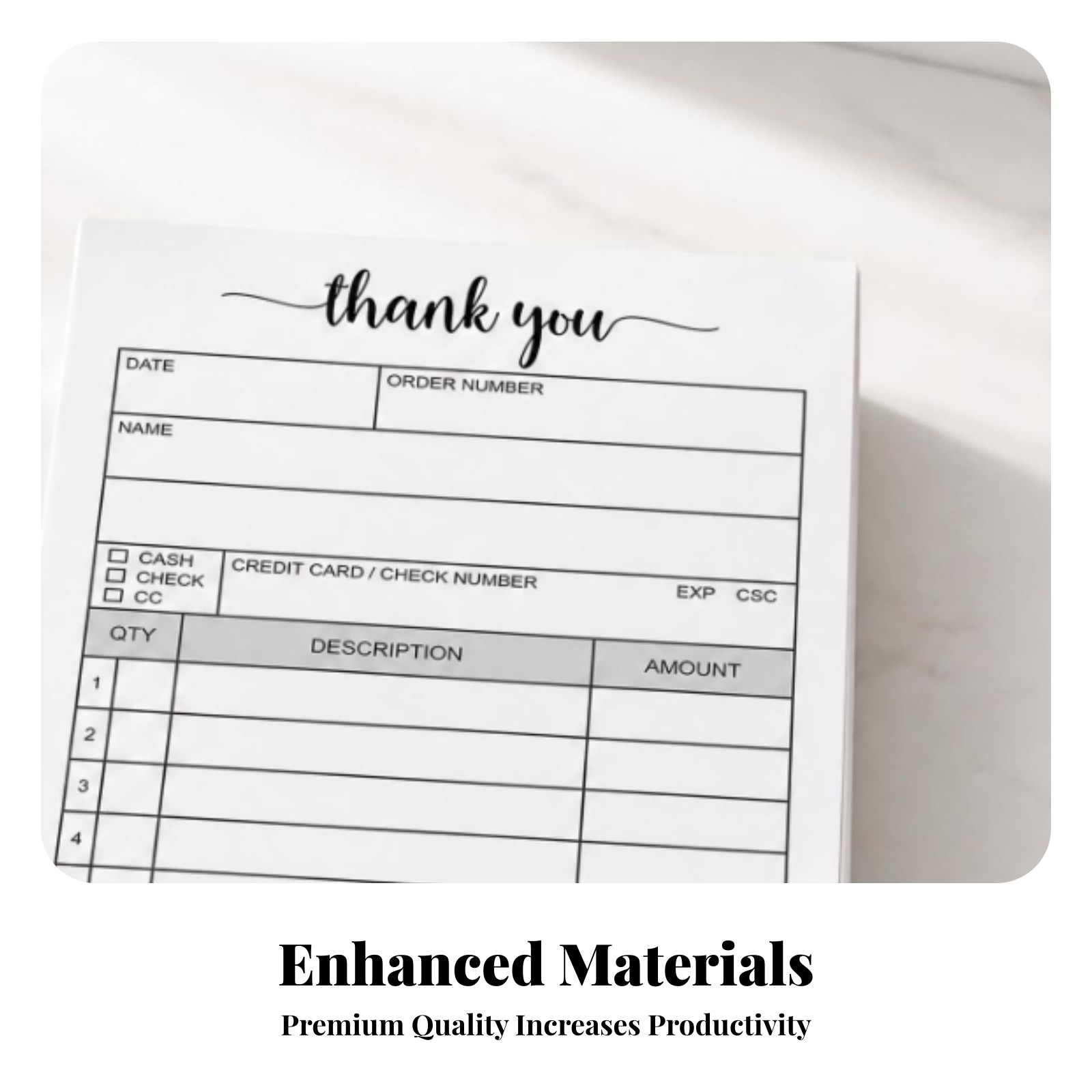Non-Carbon Receipt Pad White and Yellow Order Form Pad Chipboard Backing