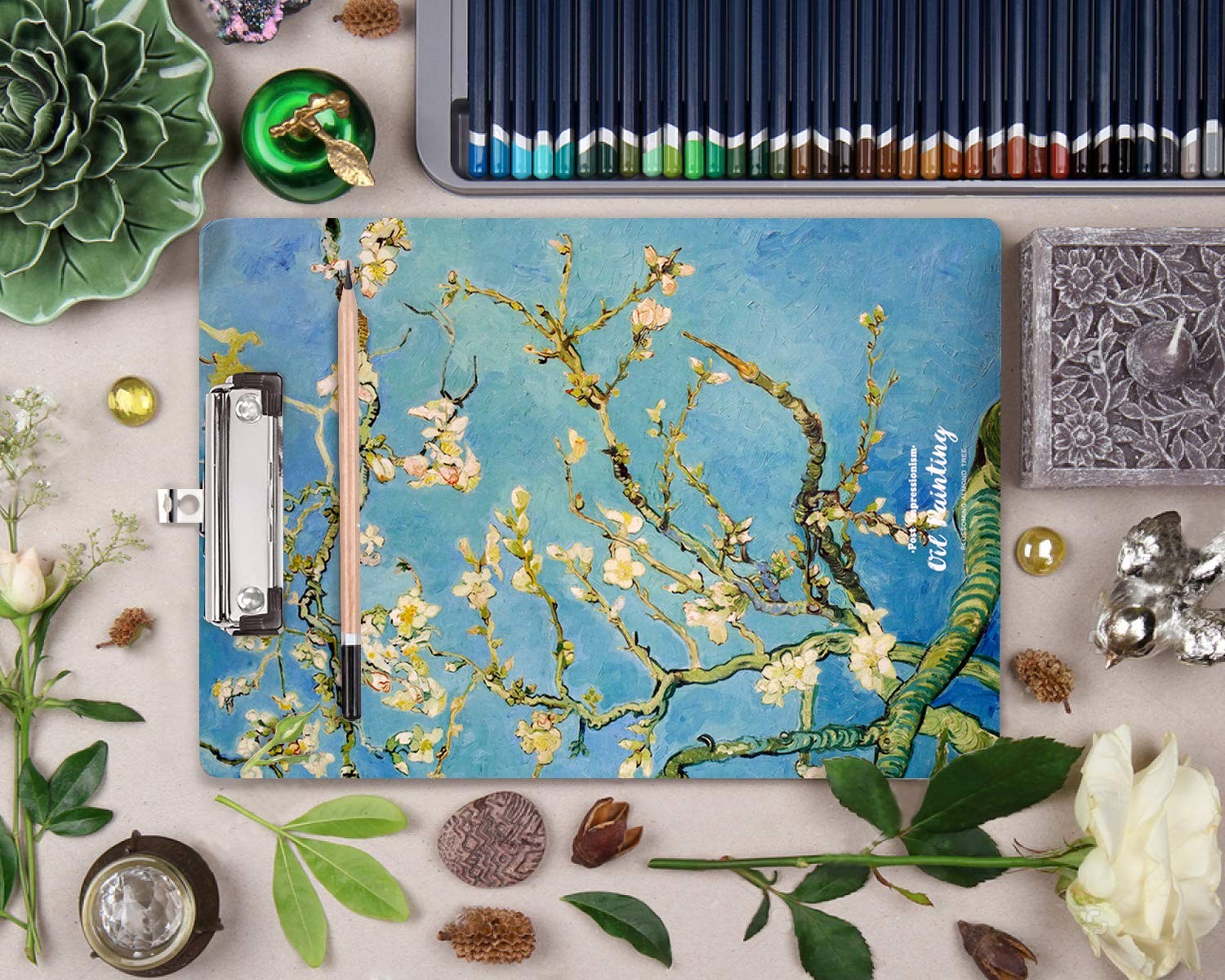 WAVEYU Green Flowers Hardboard Clipboard for Women, Letter Flower 02