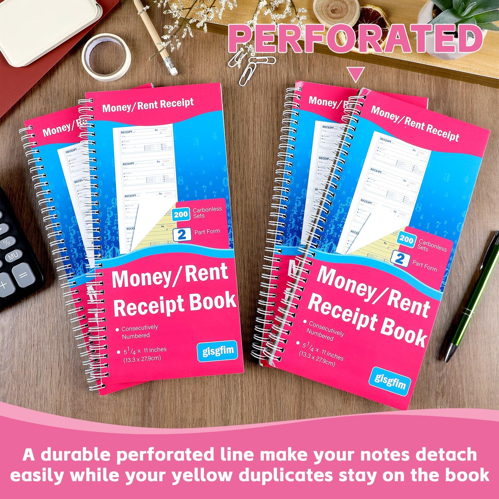 gisgfim 4 Pads Money and Rent Receipt Book with Spiral Bound White