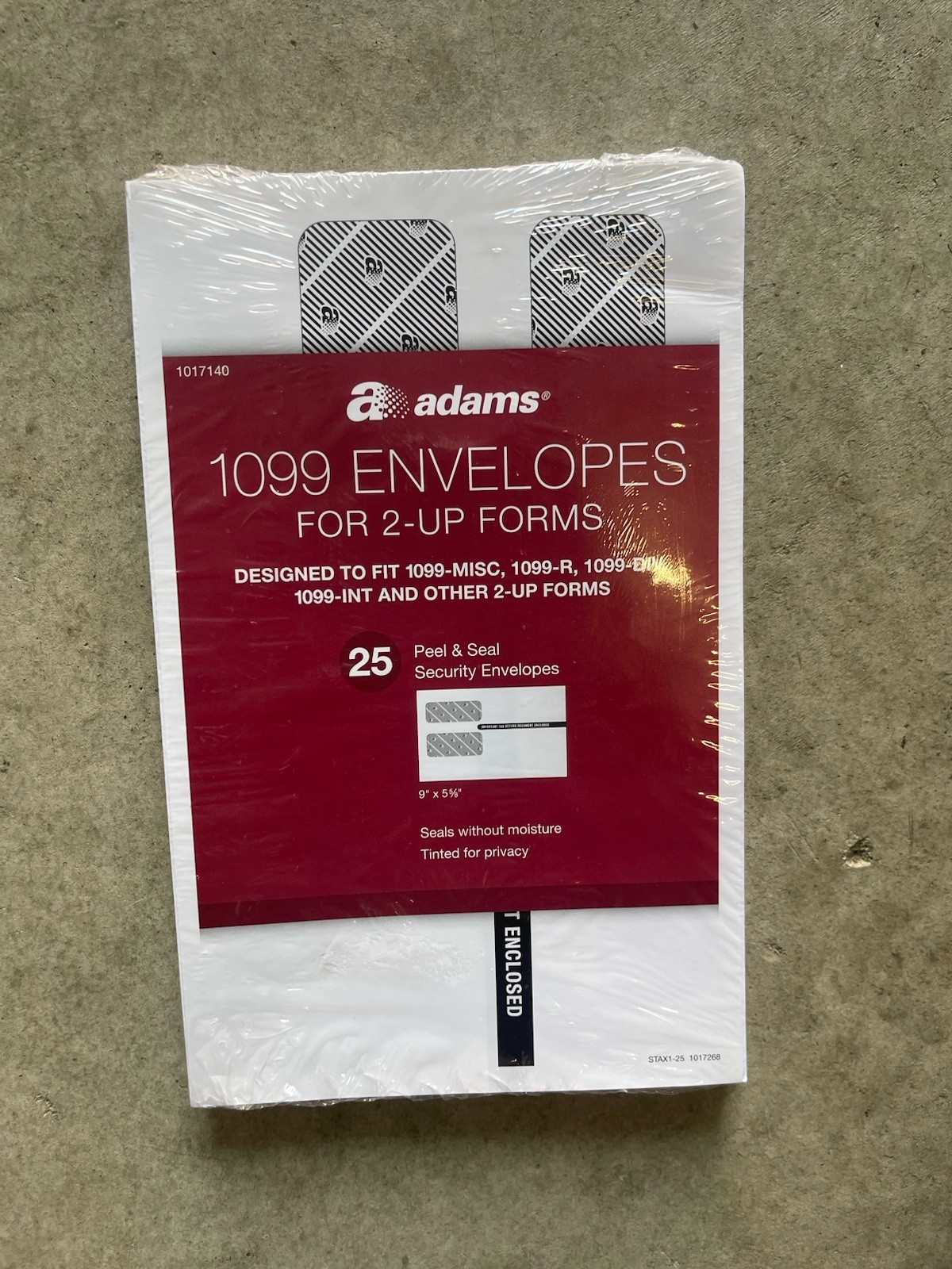 50 SEALED ADAMS 1099-INT-MISC-R-DIV-INT-OTHER 2-UP FORMS PEEL AND SEAL ENVELOPES