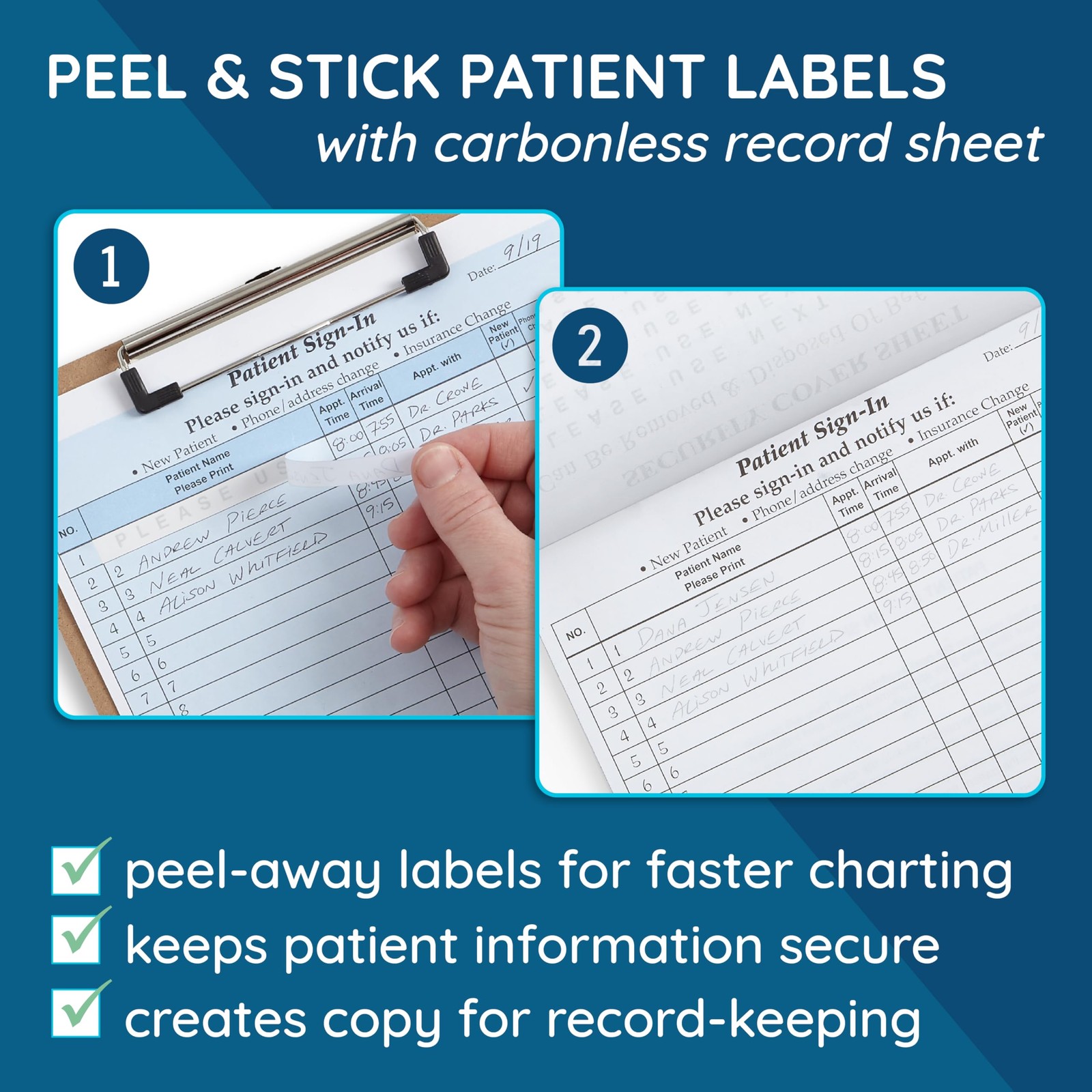 125 Patient Sign in Sheets, HIPAA Compliant, Peel Off Adhesive Labels Carbonl…